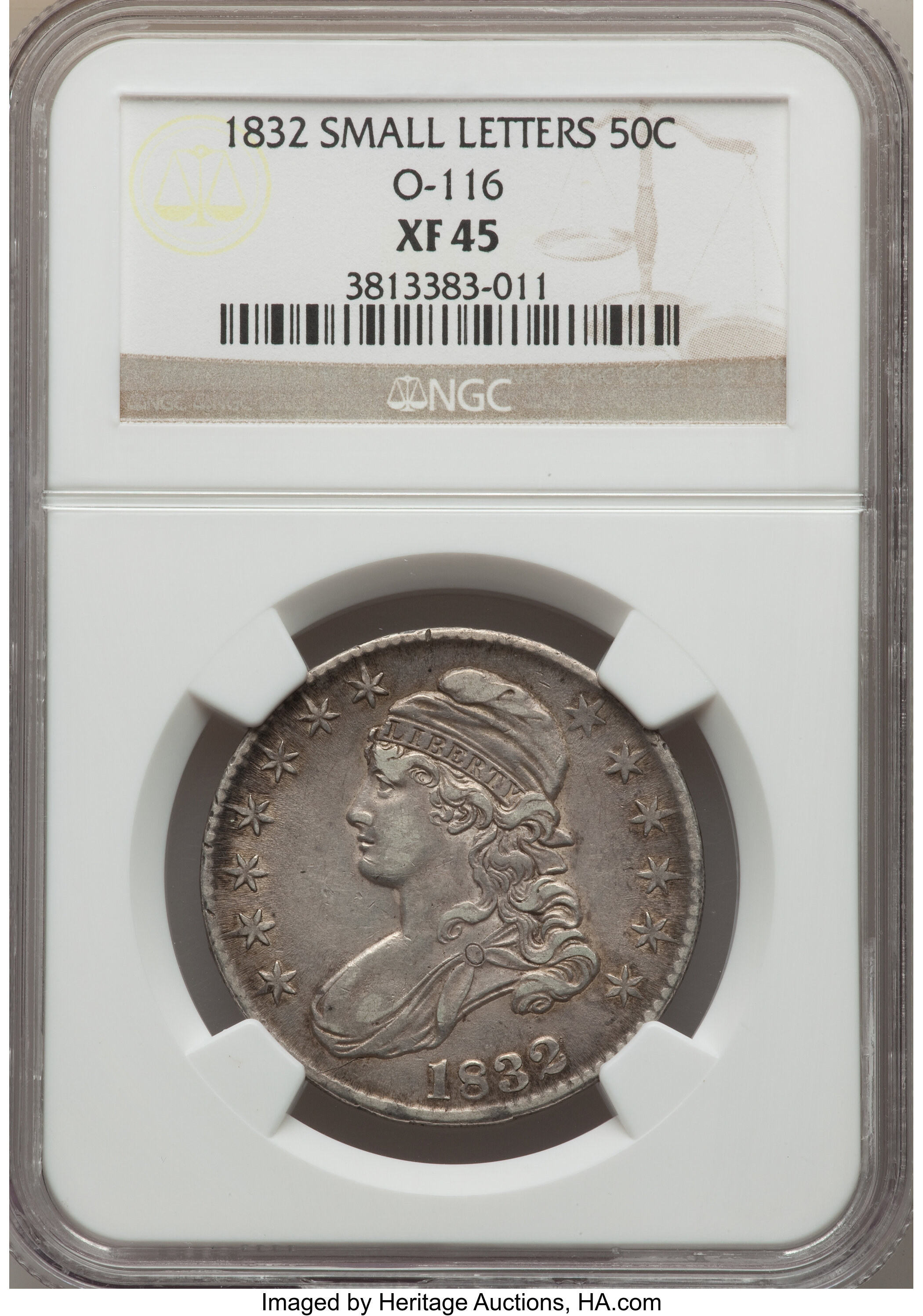 image for: 1832 50C Small Letters, O-116, R.3, XF45 NGC. NGC Census: (1/16). PCGS Population (0/8).  ...
