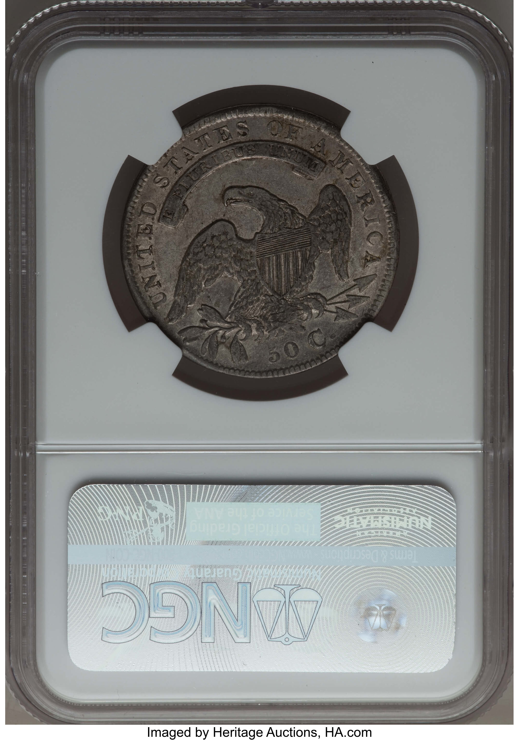 image for: 1834 50C Large Date, Small Letters, O-108, R.2, XF40 NGC. NGC Census: (6/34). PCGS Population: (1/10). CDN: $130 Whsle. Bid...