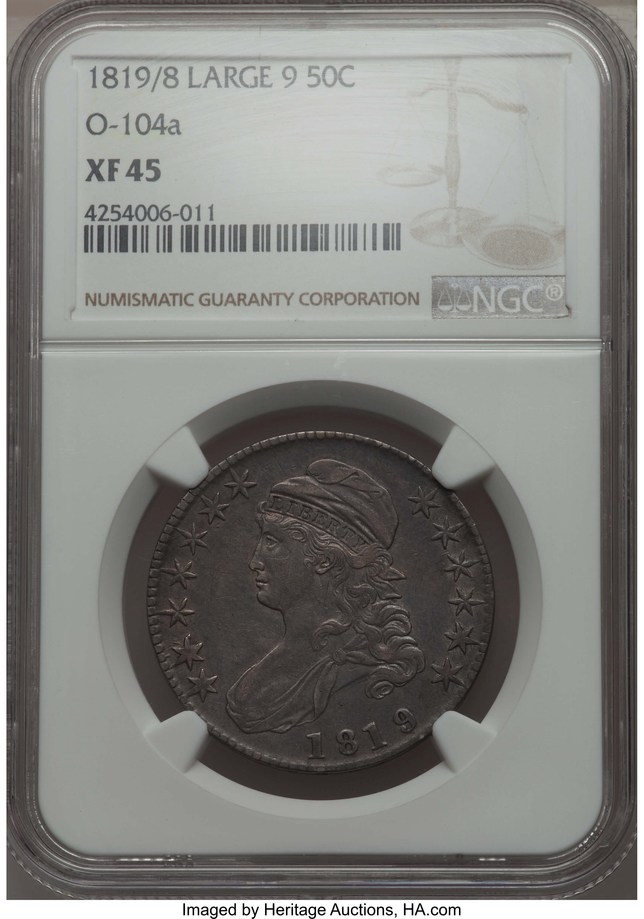 image for: 1819/8 50C Large 9, O-104a, R.2, XF45 NGC. NGC Census: (2/4). PCGS Population: (0/3).  ...