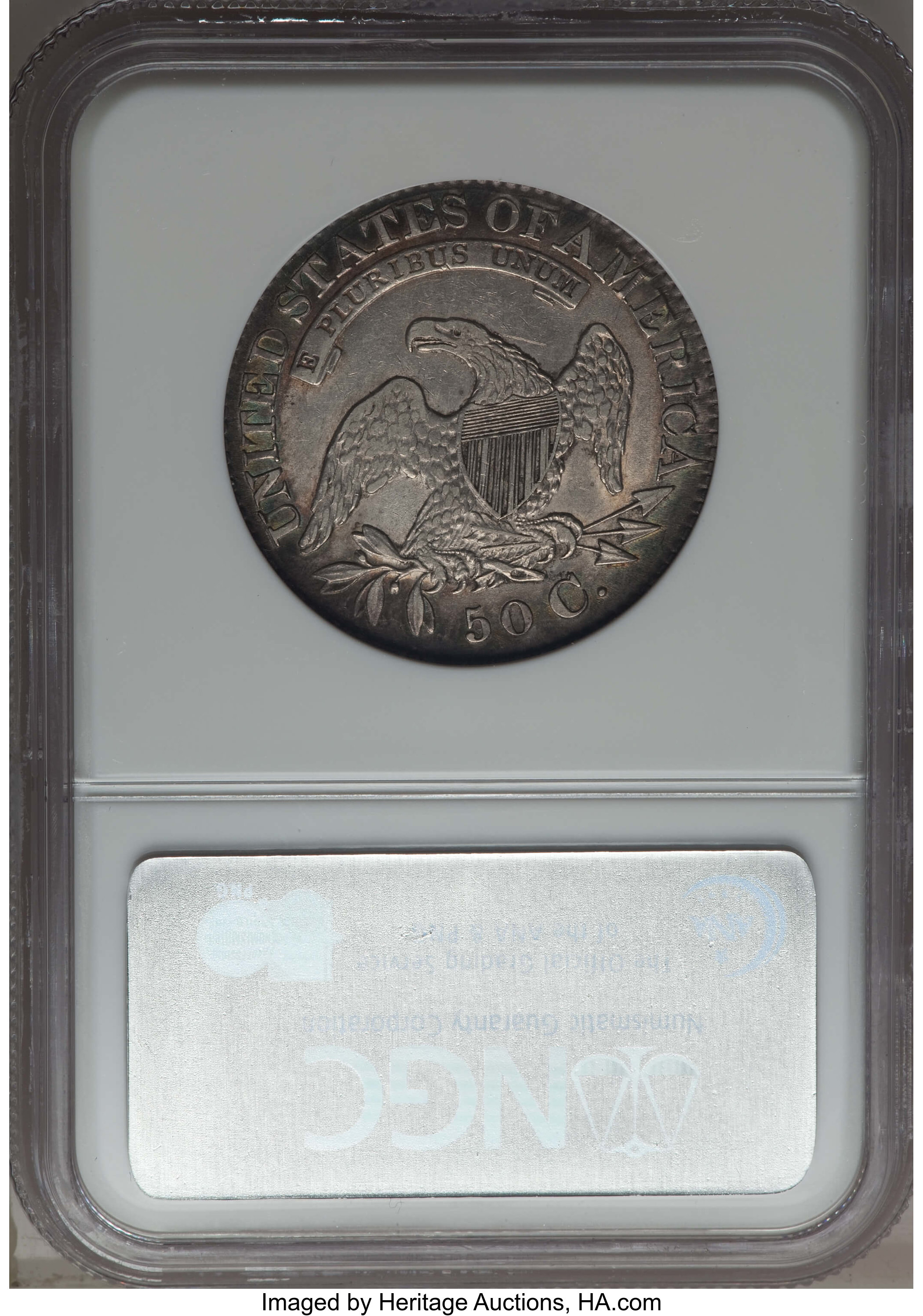 image for: 1828 50C Square Base 2, Small 8s, Large Letters, O-117, R.1, AU50 NGC. NGC Census: (6/21). PCGS Population: (3/9). CDN: $30...