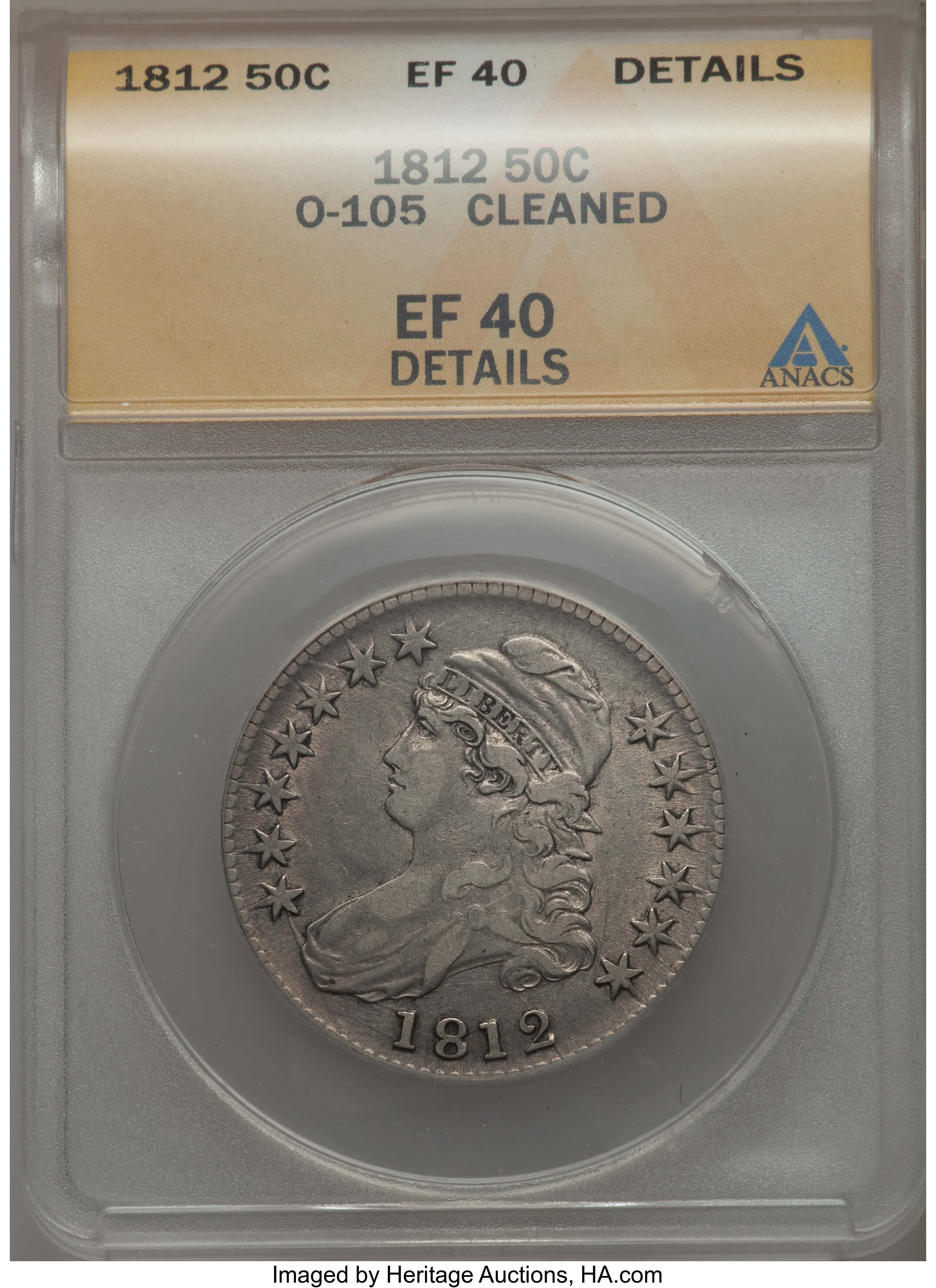 image for: 1812 50C Large 8, O-105, R.1, -- Cleaned -- ANACS. XF40 Details. NGC Census: (1/11). PCGS Population: (3/10). CDN: $130 Whs...
