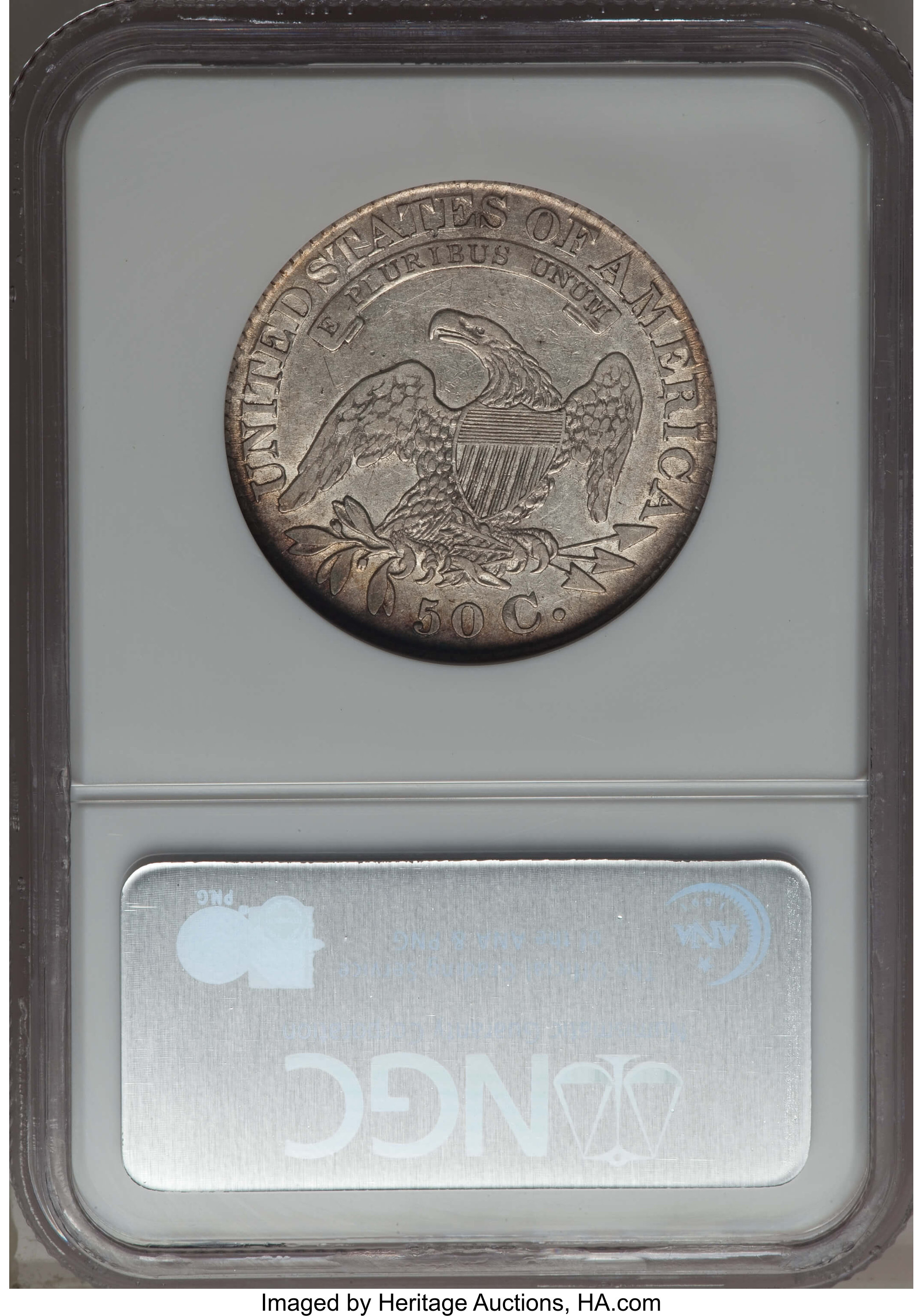 image for: 1828 50C Curl Base 2, Knob, O-106, High R.4, XF40 NGC. NGC Census: (3/11). PCGS Population: (3/6). CDN: $130 Whsle. Bid for...