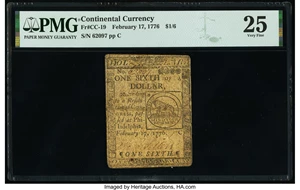 image for: Continental Currency February 17, 1776 $1/6 PMG Very Fine 25....