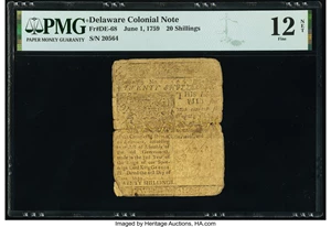 image for: Delaware June 1, 1759 20s PMG Fine 12 Net....