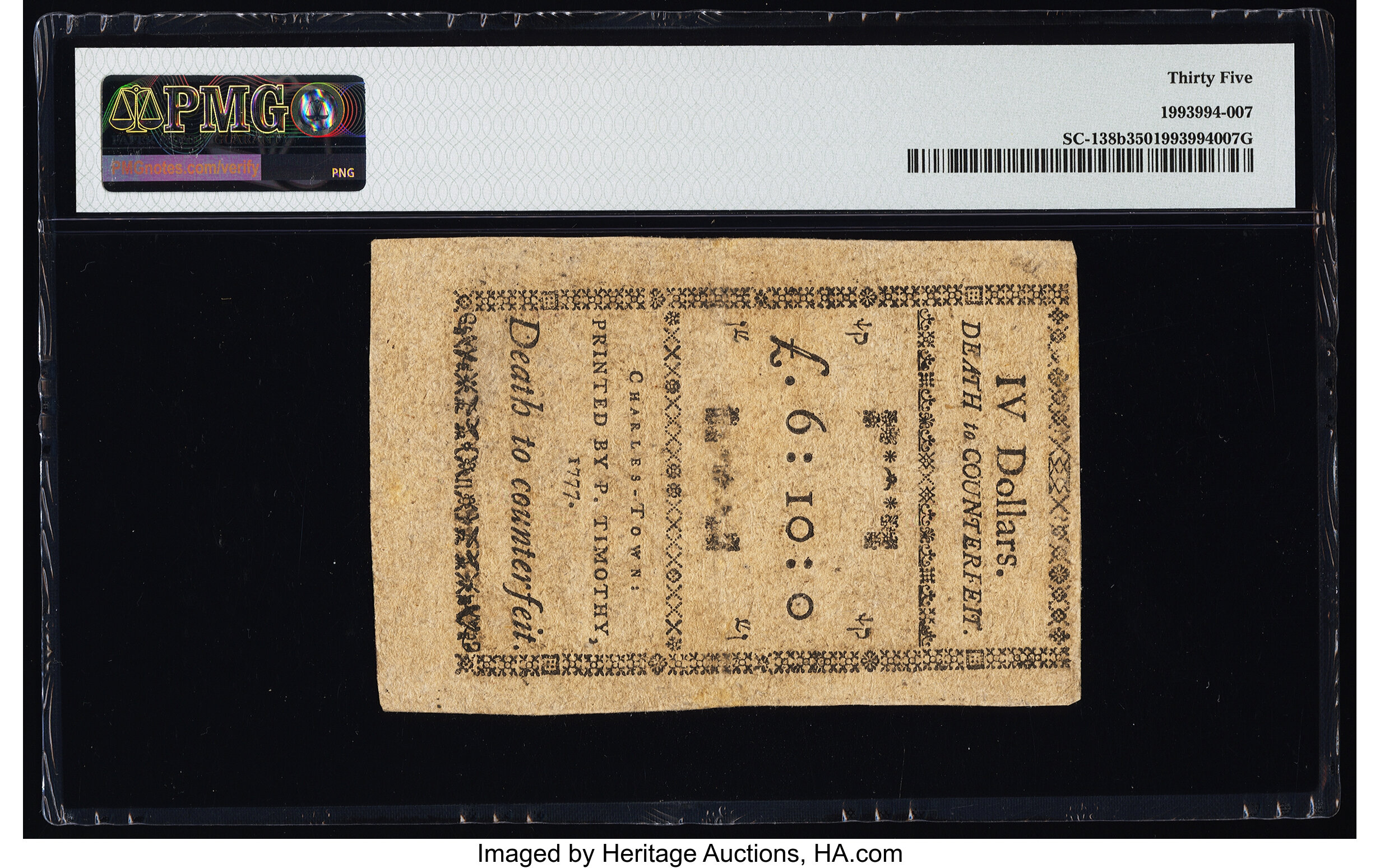 image for: South Carolina December 23, 1777 (erroneously dated) $4 PMG Choice Very Fine 35....