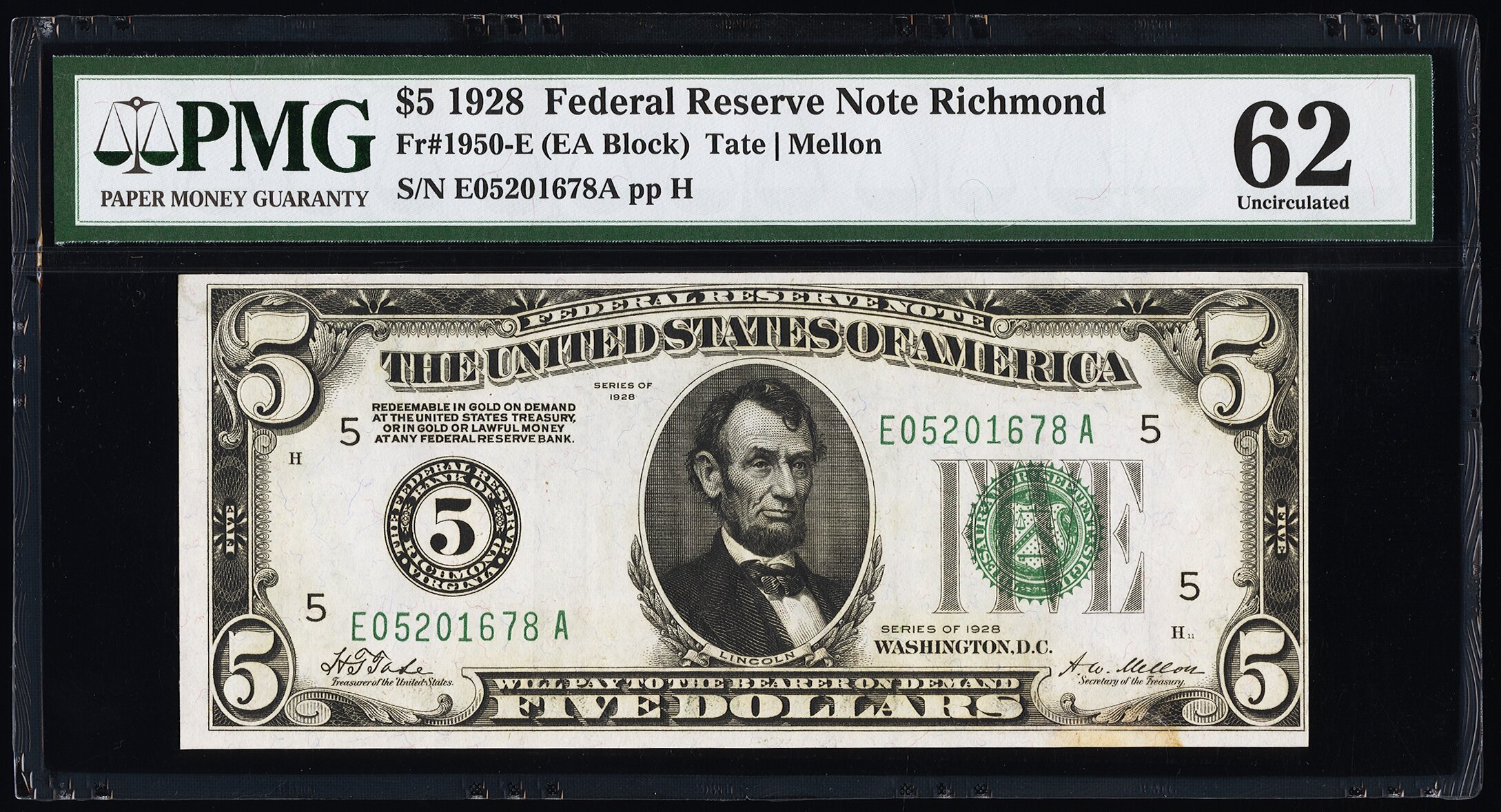 image for: Fr. 1950-E $5 1928 Federal Reserve Note. PMG Uncirculated 62....