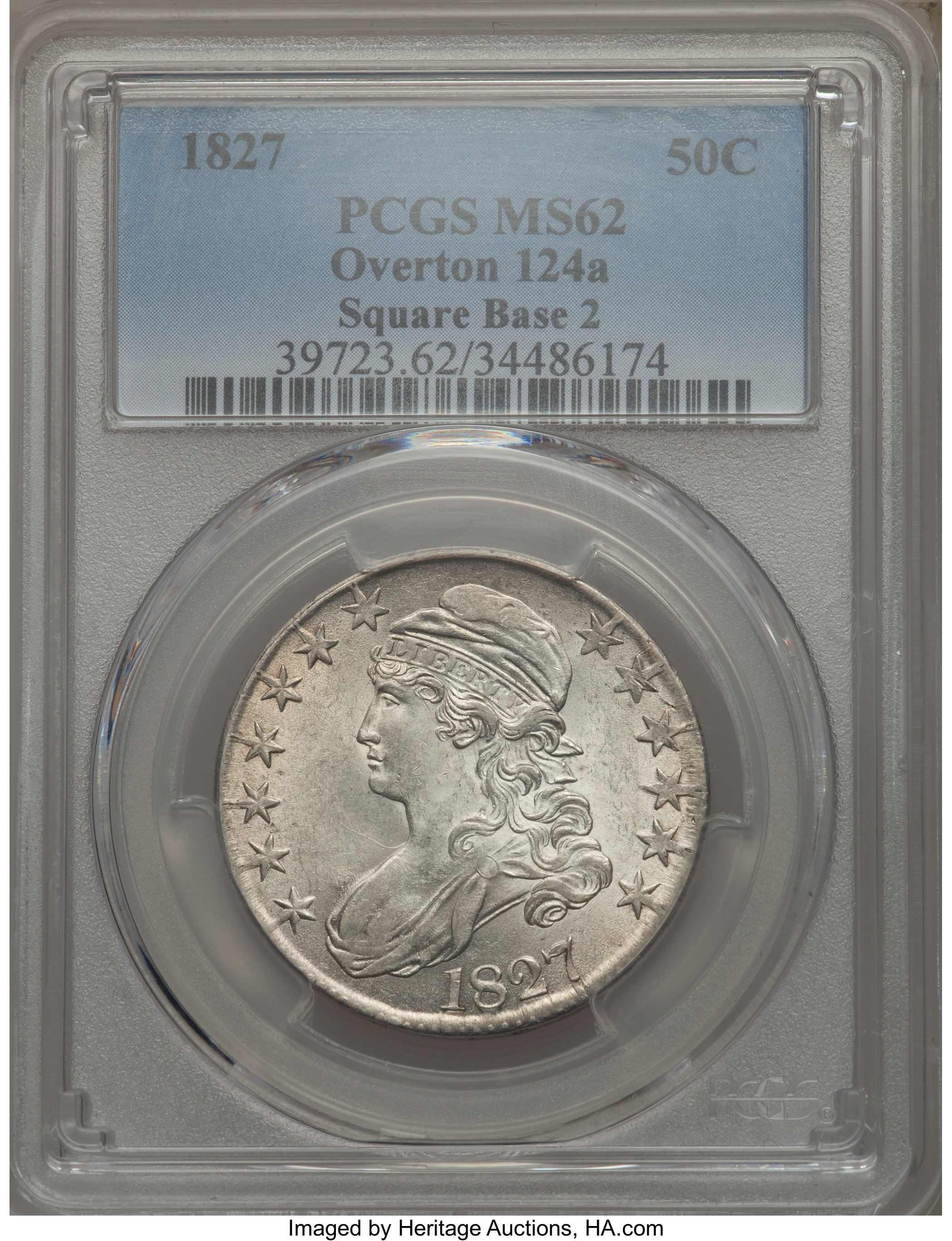 1827 50c Square Base 2, O-124a AU55 thumbnail 5