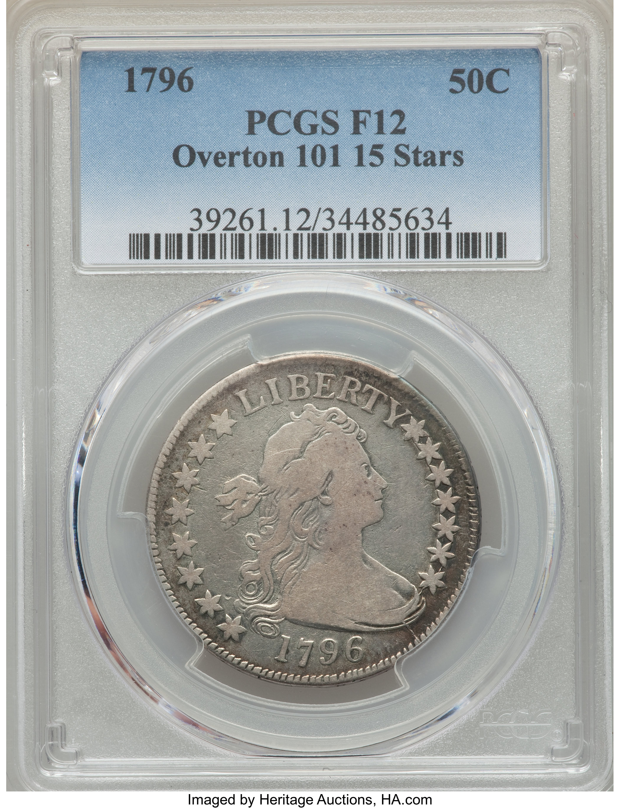 image for: 1796 50C 15 Stars, O-101, T-1, R.5, Fine 12 PCGS. Amato-156....