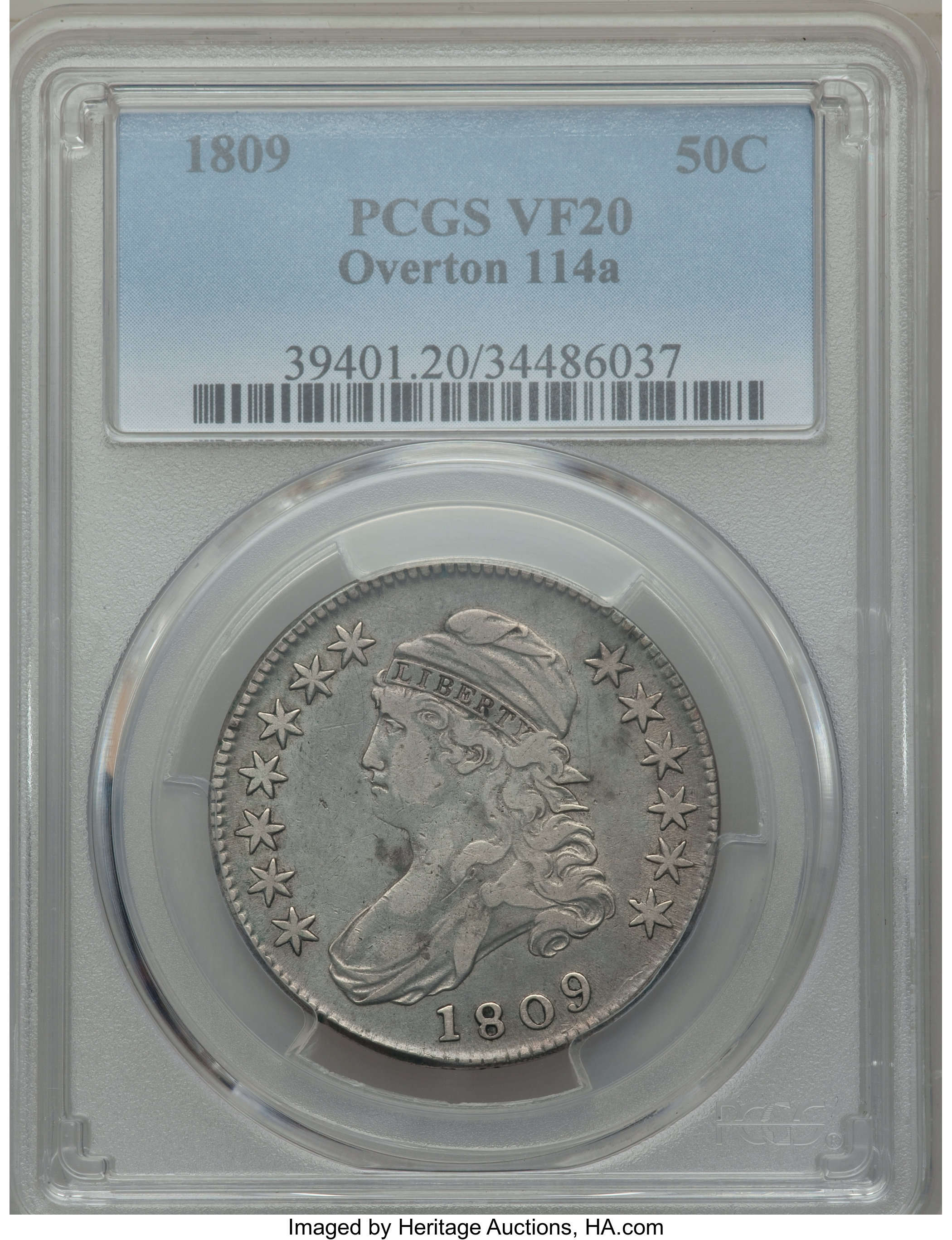 image for: 1809 50C Normal Edge, O-114a, R.5, VF20 PCGS. PCGS Population: (3/9). NGC Census: (0/1). VF20. From The Loma Linda Co...