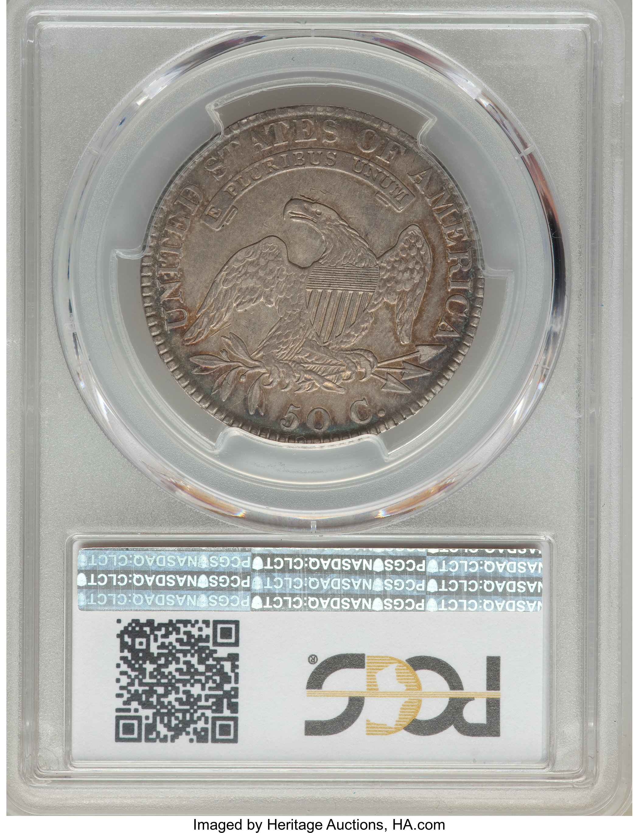 image for: 1820/19 50C Square Base 2, O-101, R.2, AU53 PCGS. NGC Census: (7/7). PCGS Population: (1/6). AU53. Mintage 751,122....