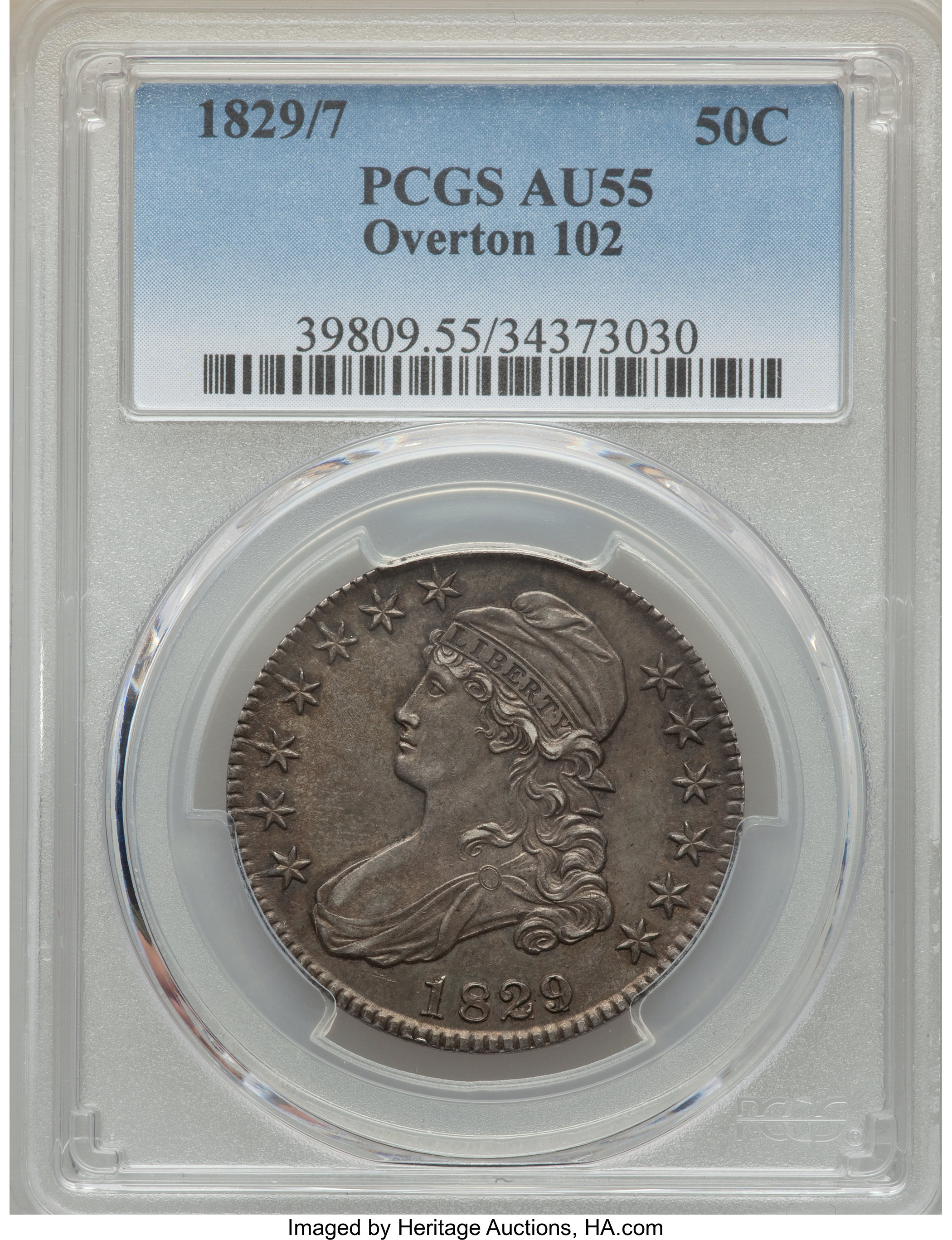image for: 1829/7 50C O-102, R.2, AU55 PCGS. PCGS Population: (3/7). NGC Census: (11/9). AU55. ...