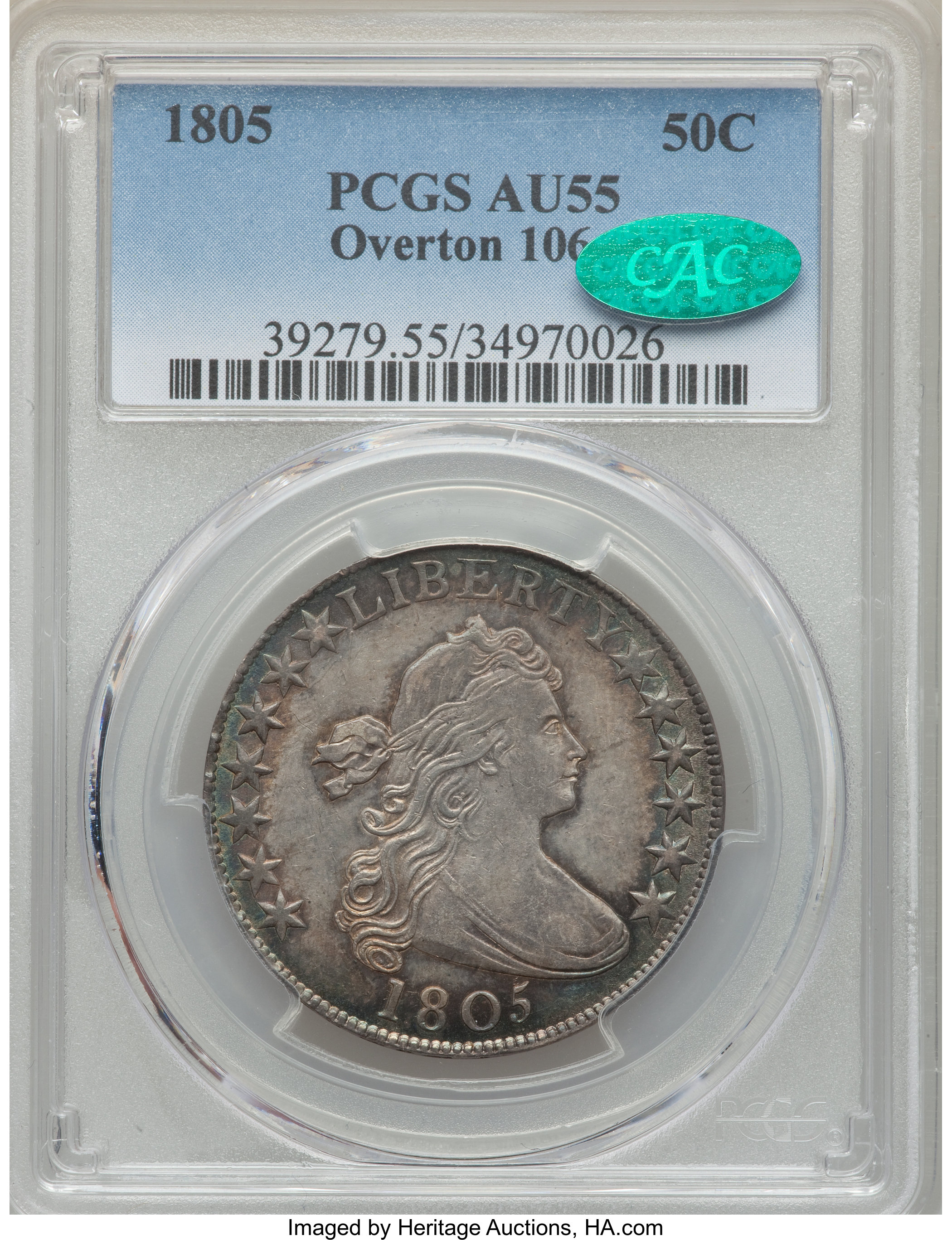 image for: 1805 50C O-106, T-13, High R.3, AU55 PCGS. CAC....