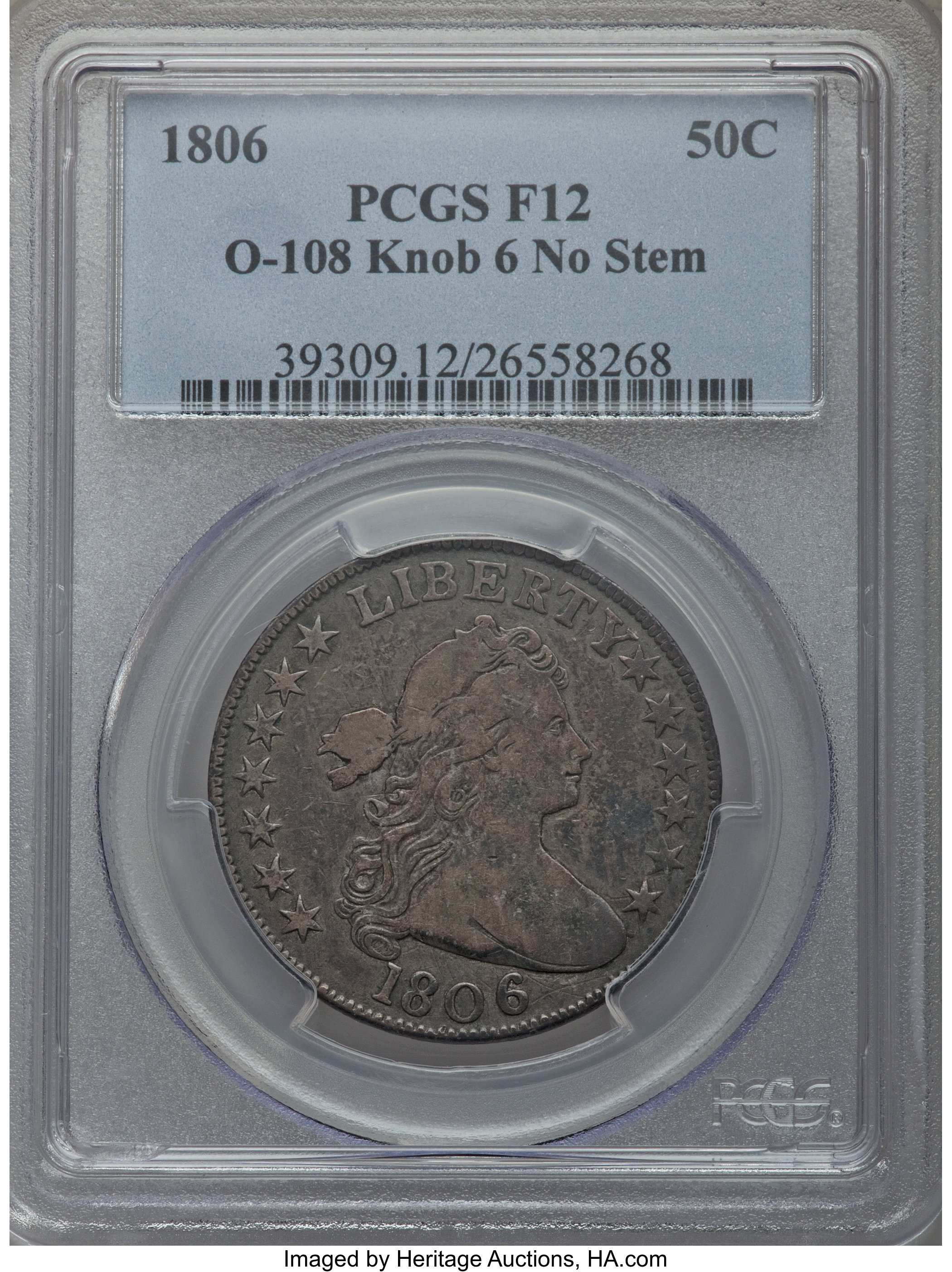 image for: 1806 50C Knob 6, No Stem, O-108, T-2, R.7, Fine 12 PCGS....