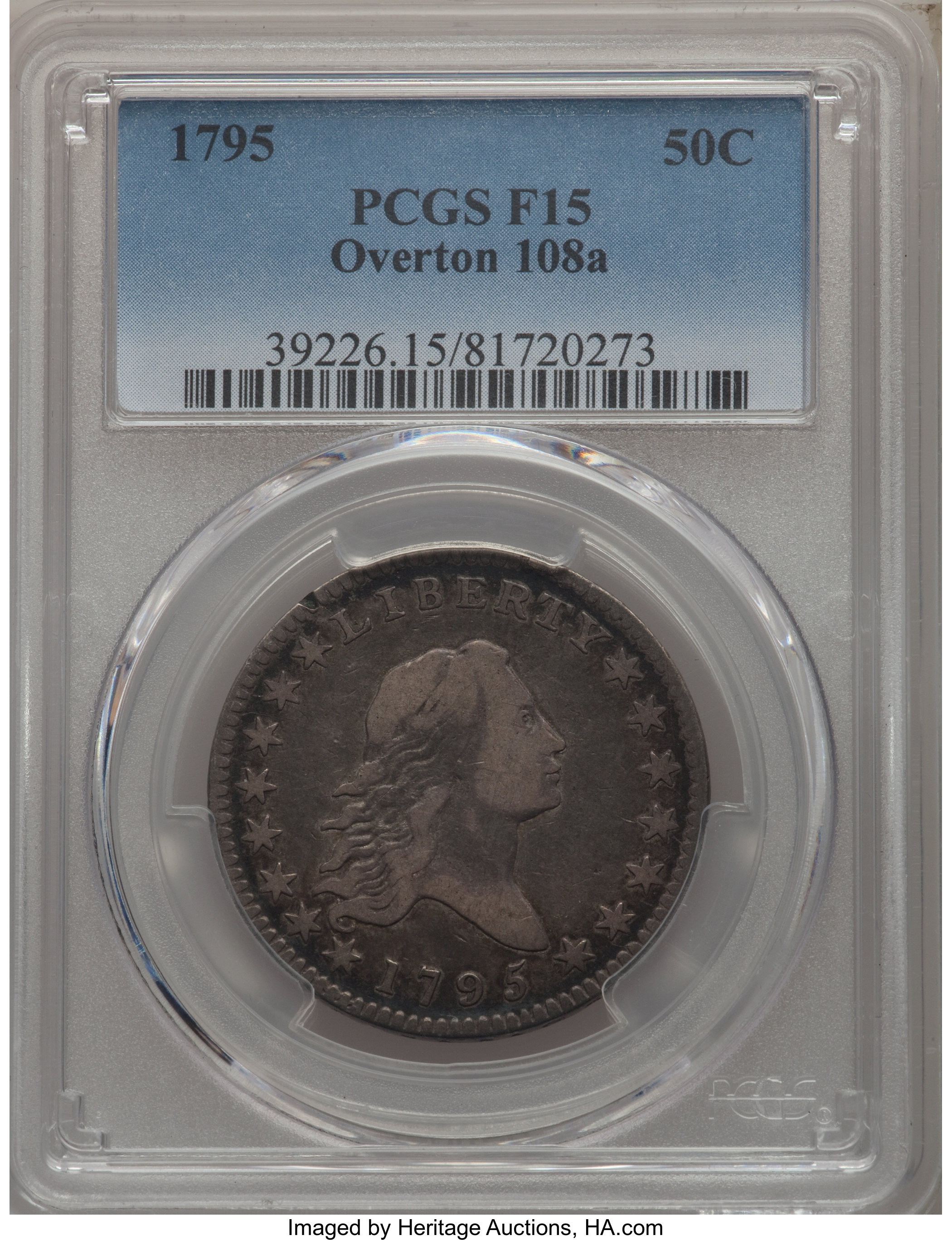 image for: 1795 50C 2 Leaves, O-108a, T-17, R.4, Fine 15 PCGS....