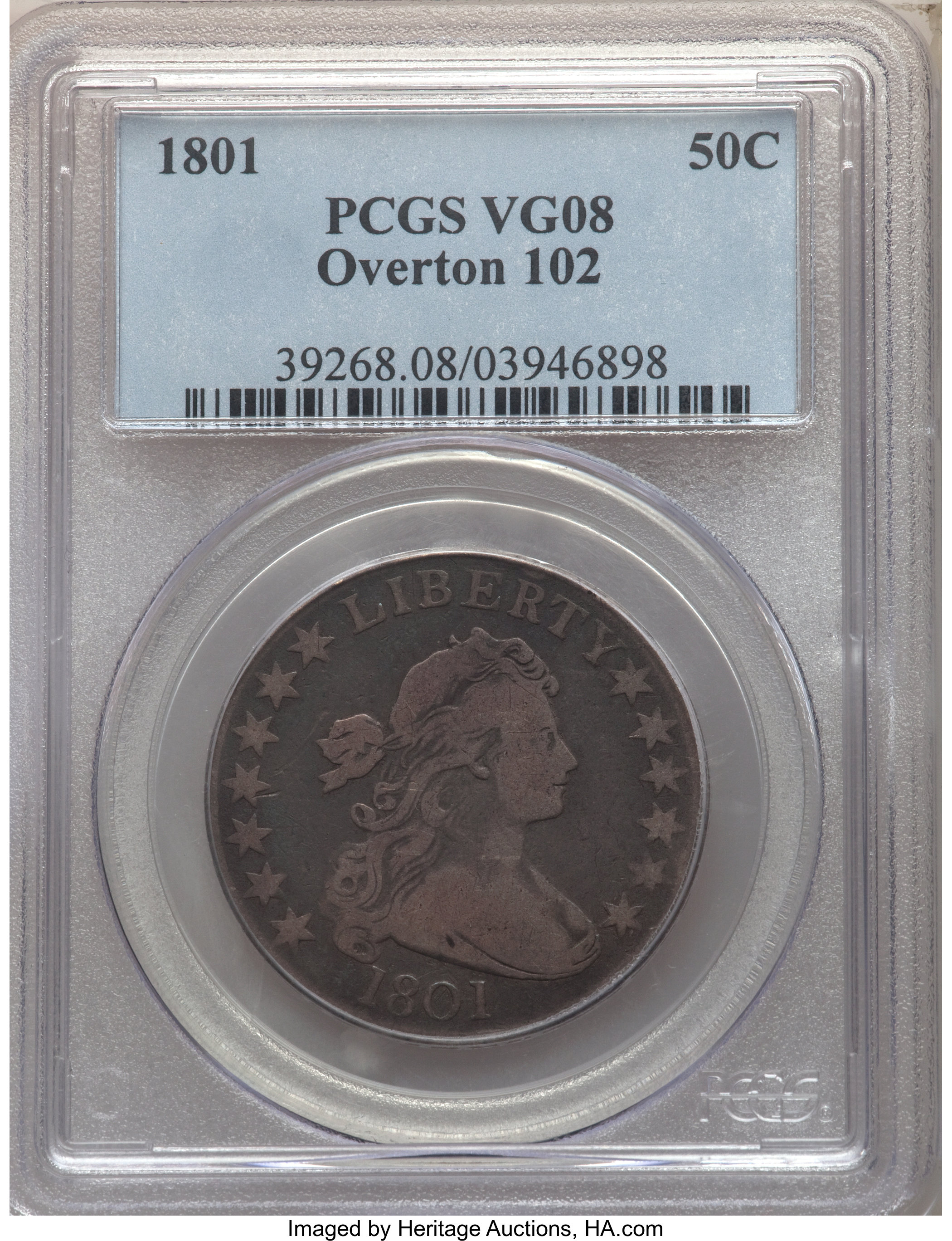 image for: 1801 50C O-102, T-1, High R.4, VG8 PCGS....