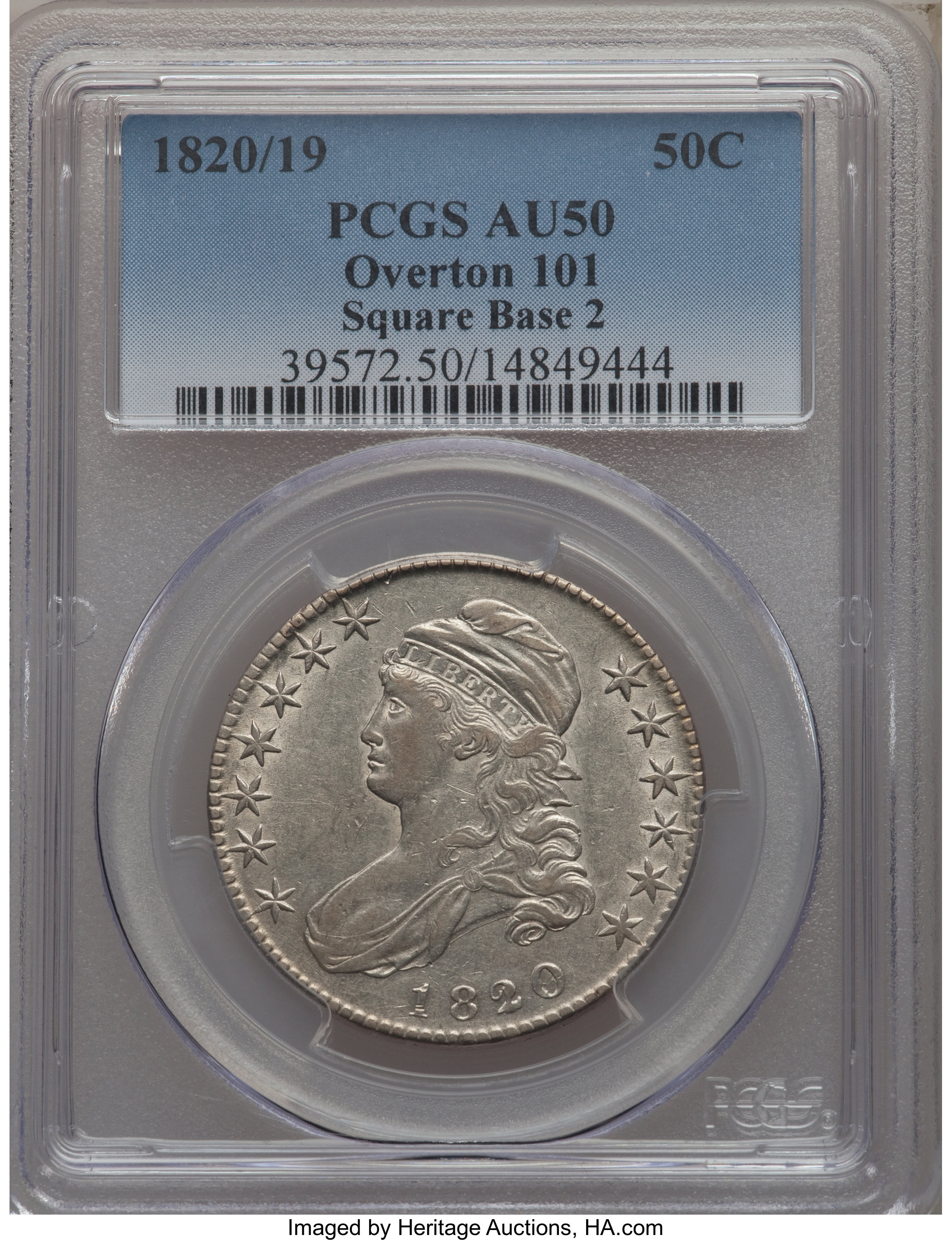 image for: 1820/19 50C Square Base 2, O-101, R.2, AU50 PCGS....