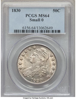 image for: 1830 50C Small 0, O-103, R.1, MS64 PCGS....