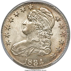 image for: 1834 50C Large Date, Large Letters, O-102, R.1, MS64 PCGS. CAC....