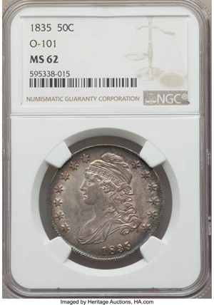 image for: 1835 50C O-101, R.1, MS62 NGC....