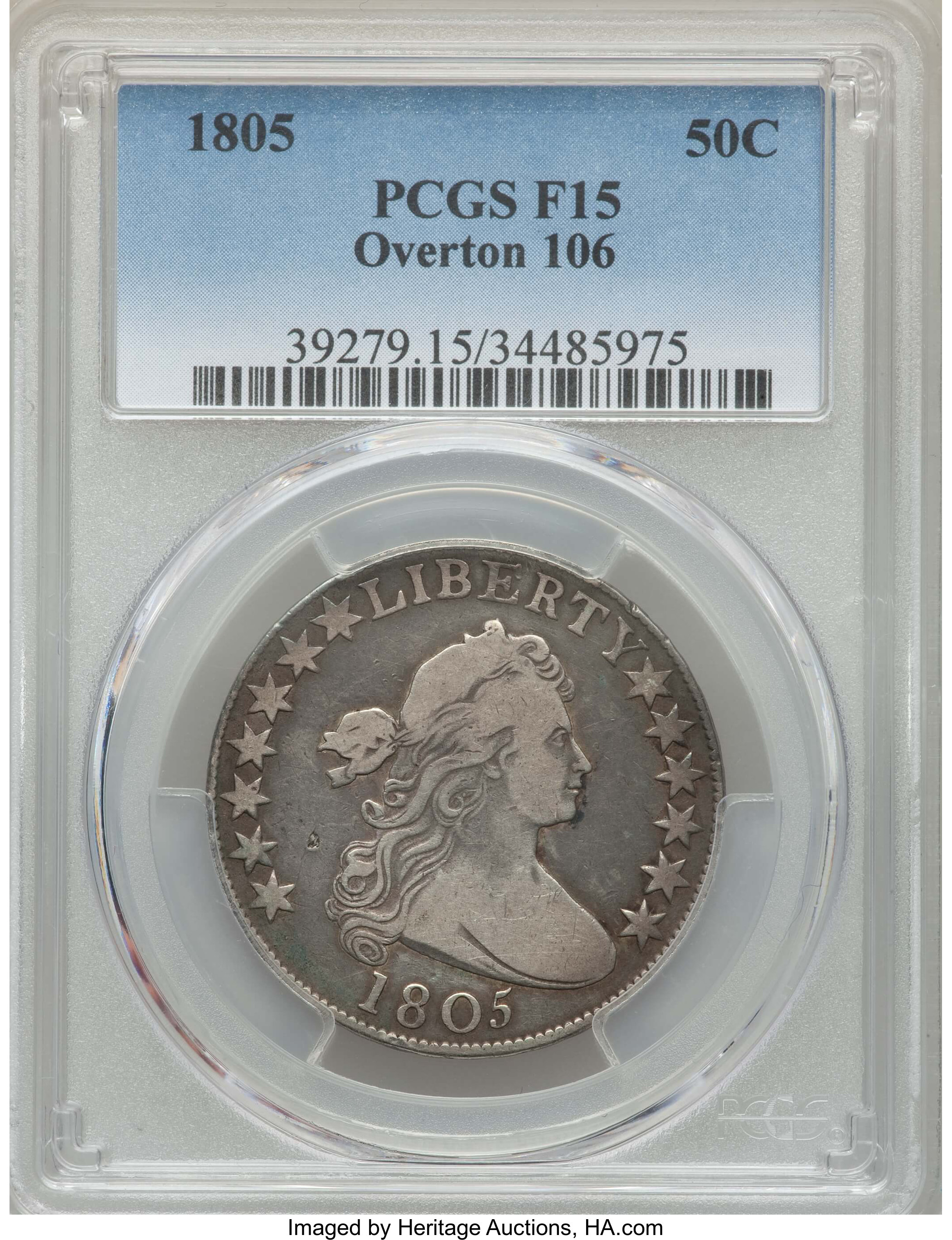 image for: 1805 50C O-106, T-13, High R.3, Fine 15 PCGS. PCGS Population: (2/4). NGC Census: (2/5).  ...