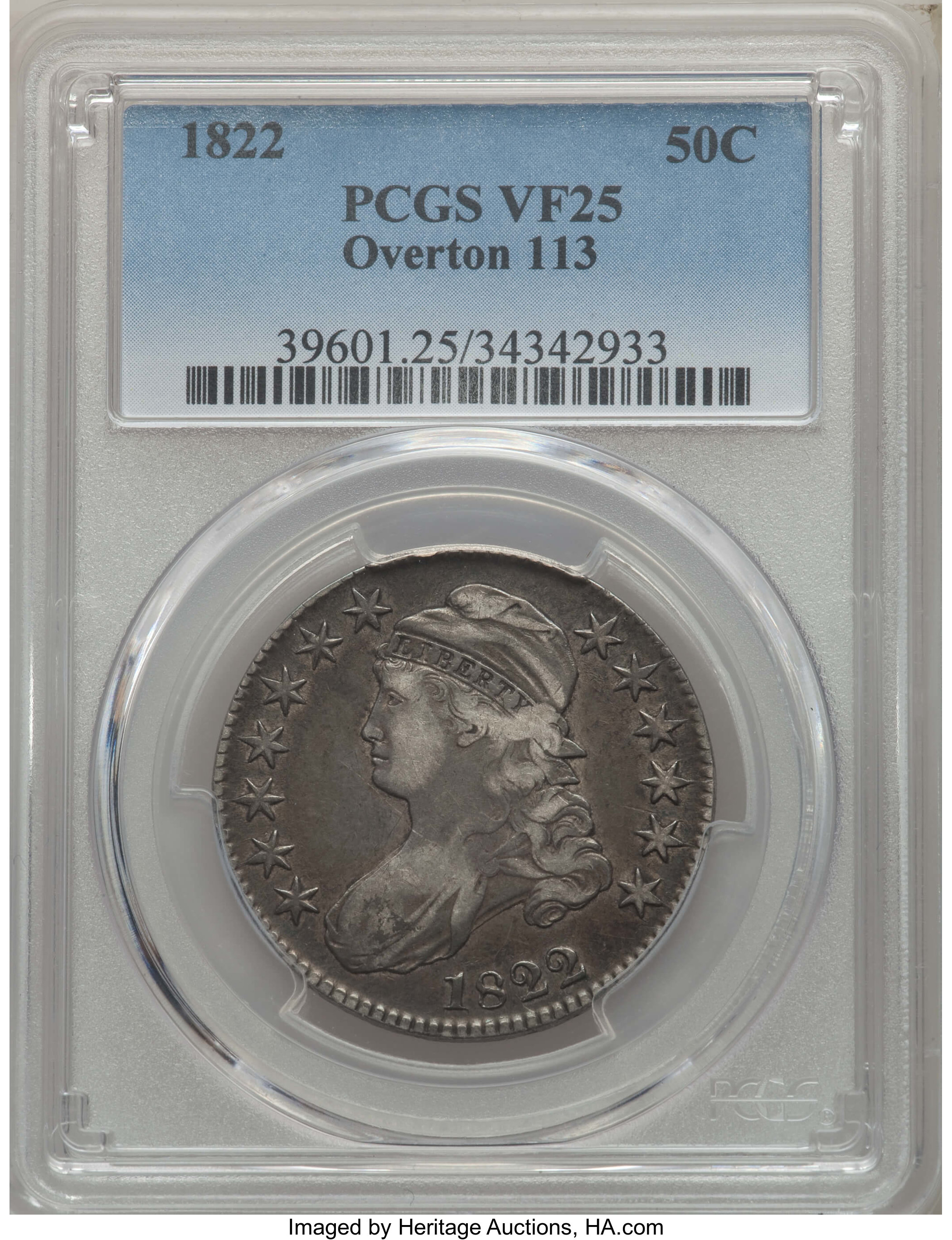 image for: 1822 50C O-113, R.3, VF25 PCGS. PCGS Population: (1/11). NGC Census: (5/14).  ...