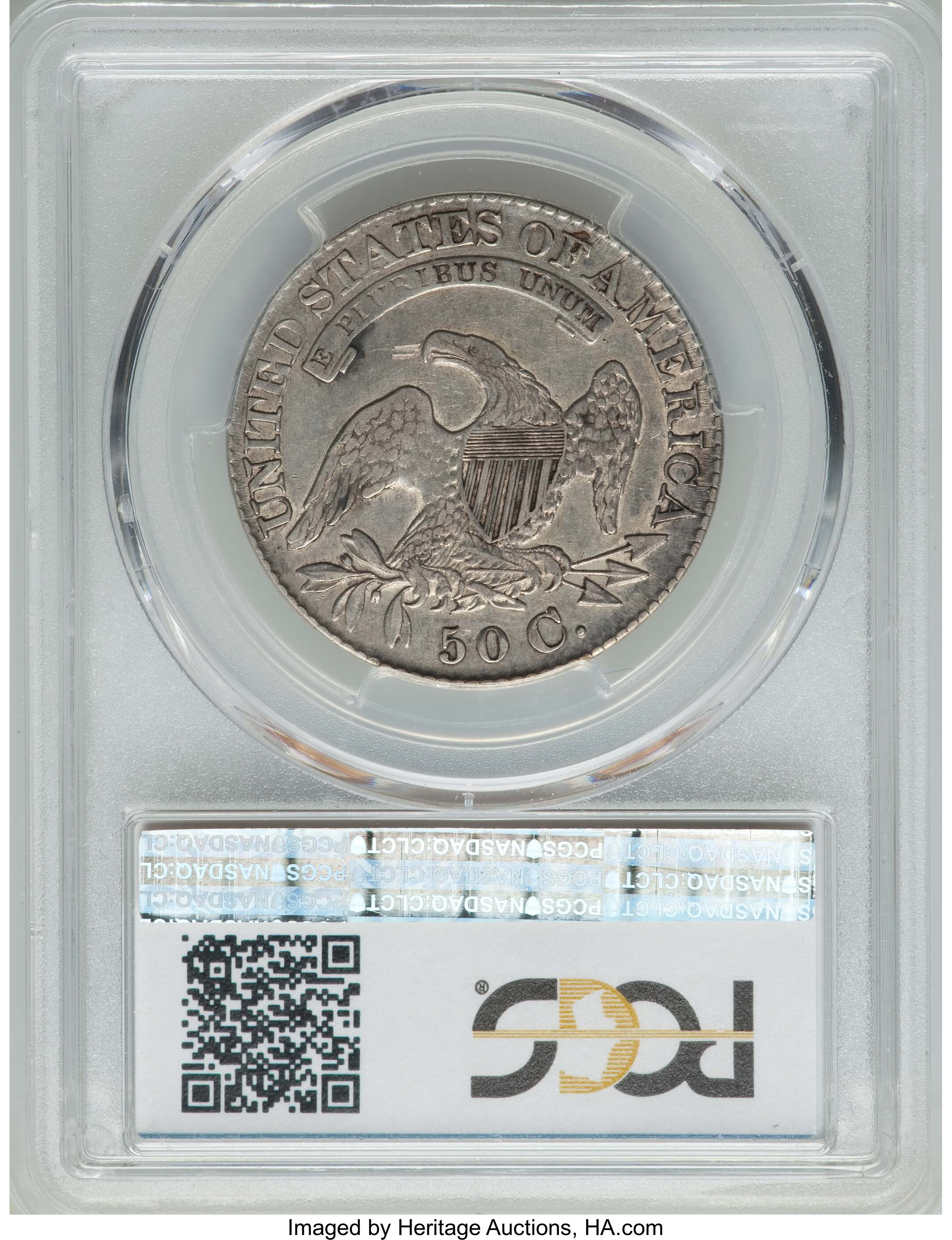 image for: 1828 50C Square Base 2, Small 8s, Large Letters, O-117, R.1, XF40 PCGS. PCGS Population: (4/19). NGC Census: (2/30). XF40. ...