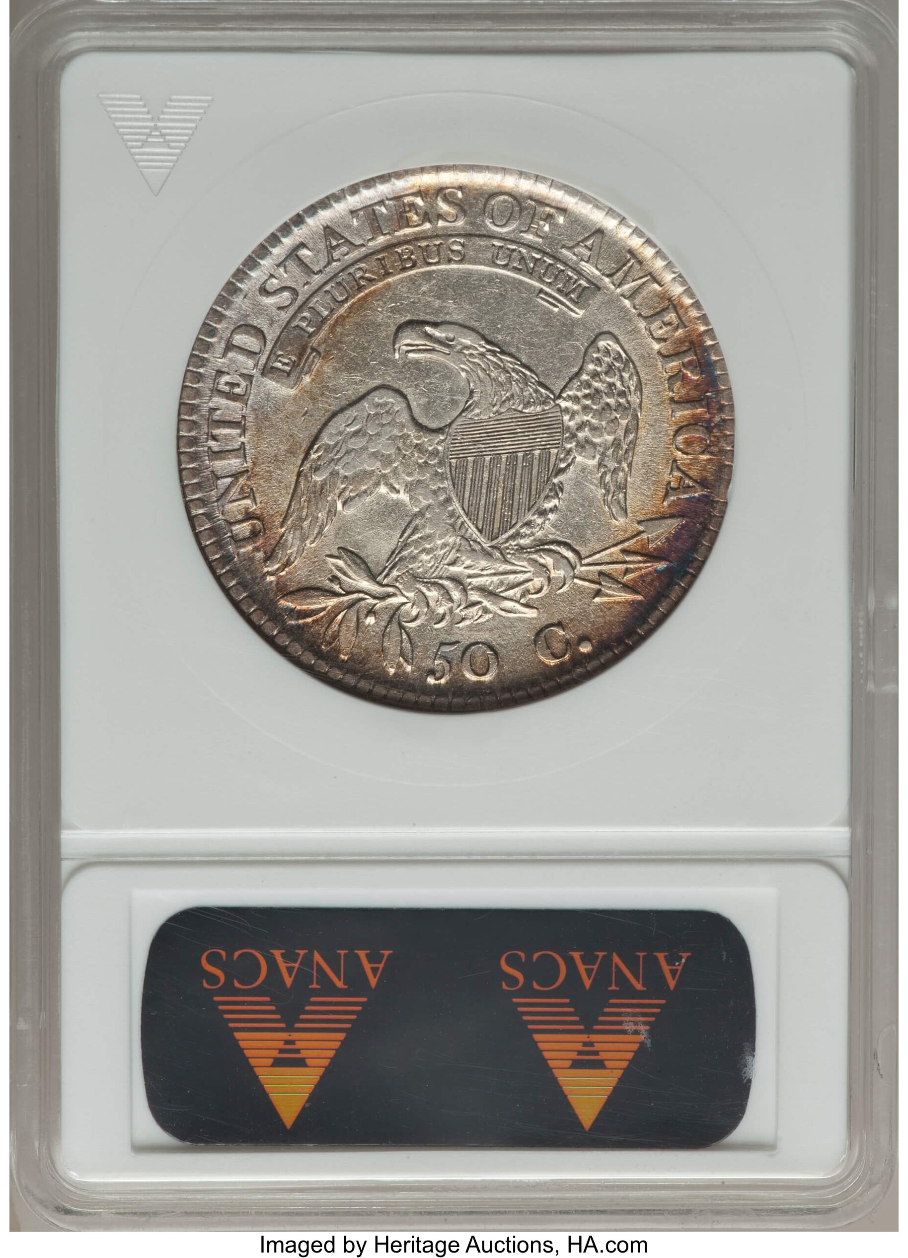 image for: 1812 50C Large 8, O-105, R.1, XF45 ANACS. NGC Census: (0/11). PCGS Population: (0/10). XF45. Mintage 1,628,059. ...