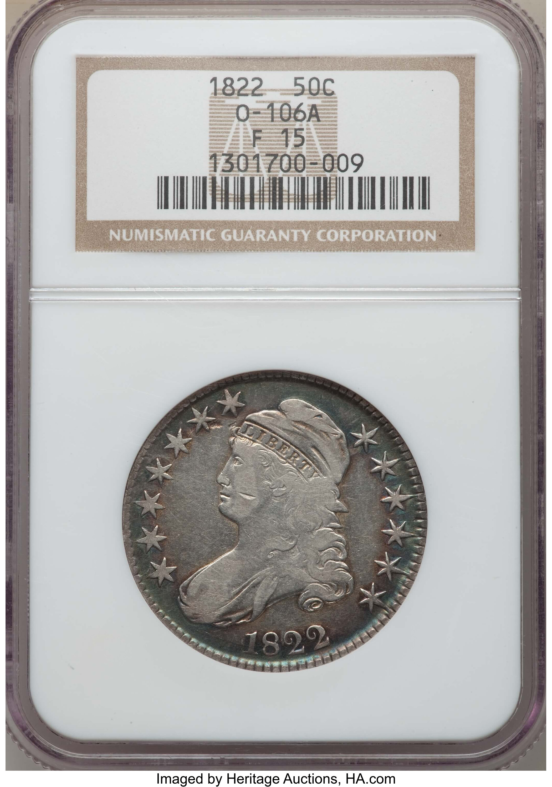 image for: 1822 50C O-106a, R.3, Fine 15 NGC. NGC Census: (1/10). PCGS Population: (1/13).  Mintage 1,559,573. ...
