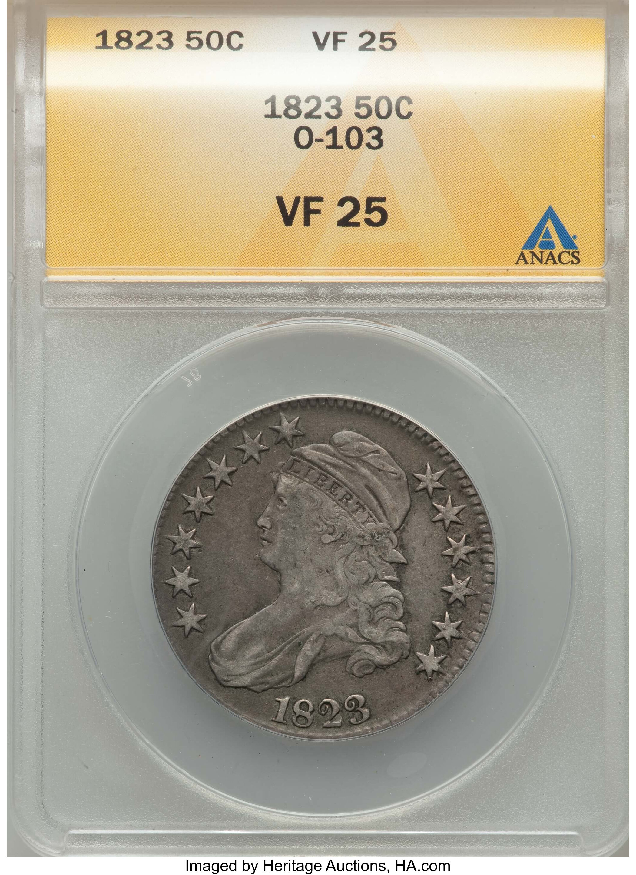 image for: 1823 50C O-103, R.2, VF25 ANACS. NGC Census: (4/28). PCGS Population: (1/27).  ...