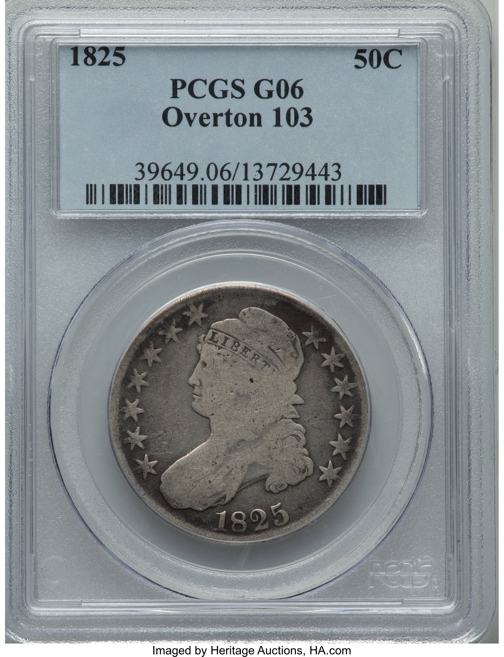 image for: 1825 50C O-103, Low R.4, Good 6 PCGS. PCGS Population: (1/10). NGC Census: (0/16).  Mintage 2,900,000. ...