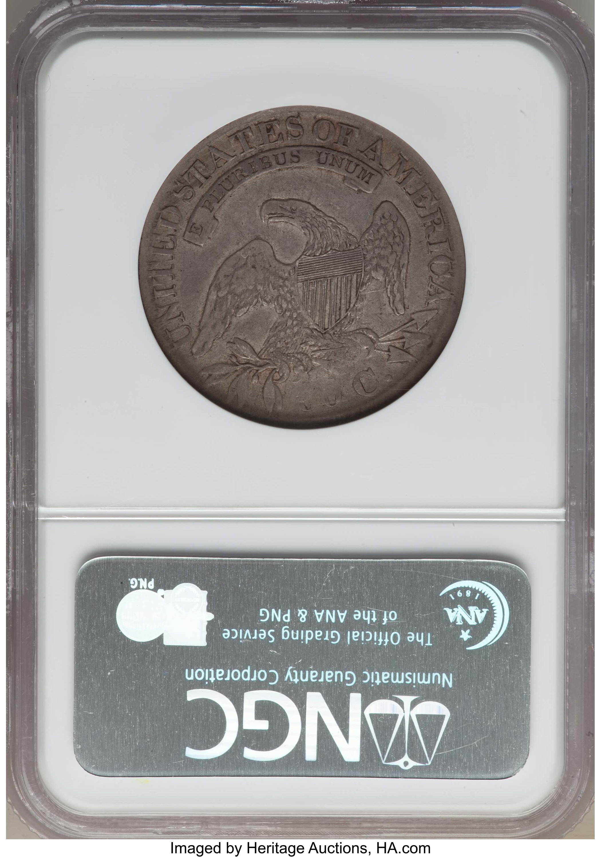 image for: 1827 50C Square Base 2, O-128, Low R.4, Fine 12 NGC. NGC Census: (1/10). PCGS Population: (0/10).  ...