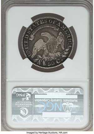 image for: 1828 50C Square Base 2, Small 8s, Large Letters, O-120, R.1, Fine 15 NGC. NGC Census: (1/24). PCGS Population: (0/26). ...
