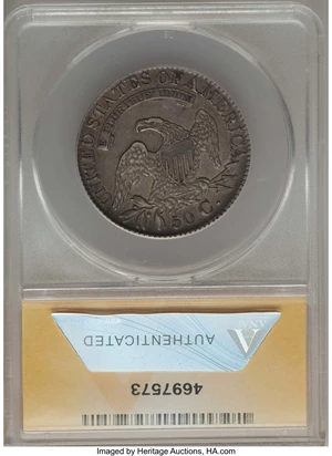image for: 1828 50C Square Base 2, Small 8s, Large Letters, O-120, R.1, XF45 ANACS. NGC Census: (4/14). PCGS Population: (3/14). XF45....