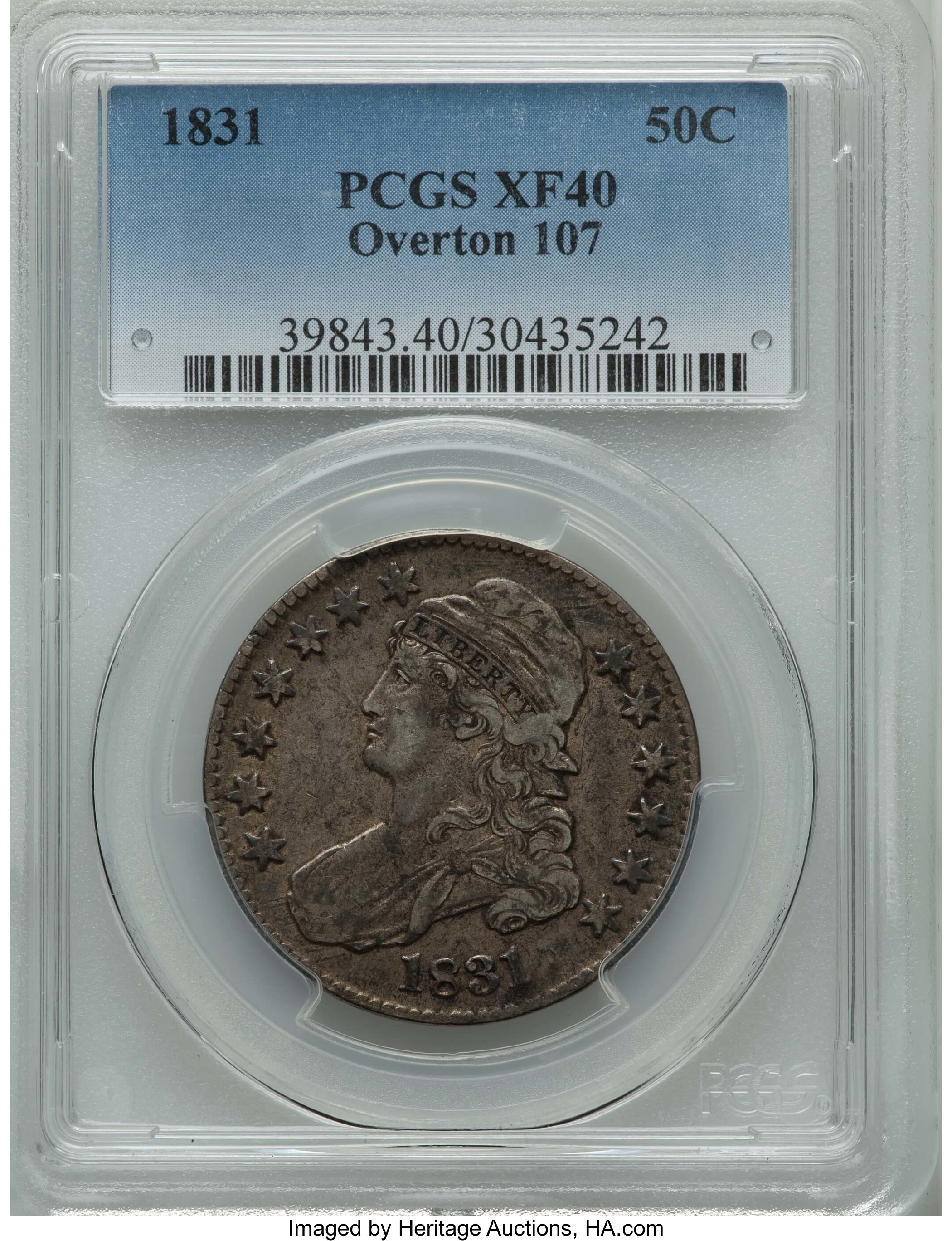 image for: 1831 50C O-107, R.3, XF40 PCGS. PCGS Population: (6/7). NGC Census: (2/13). XF40. Mintage 5,873,660. ...