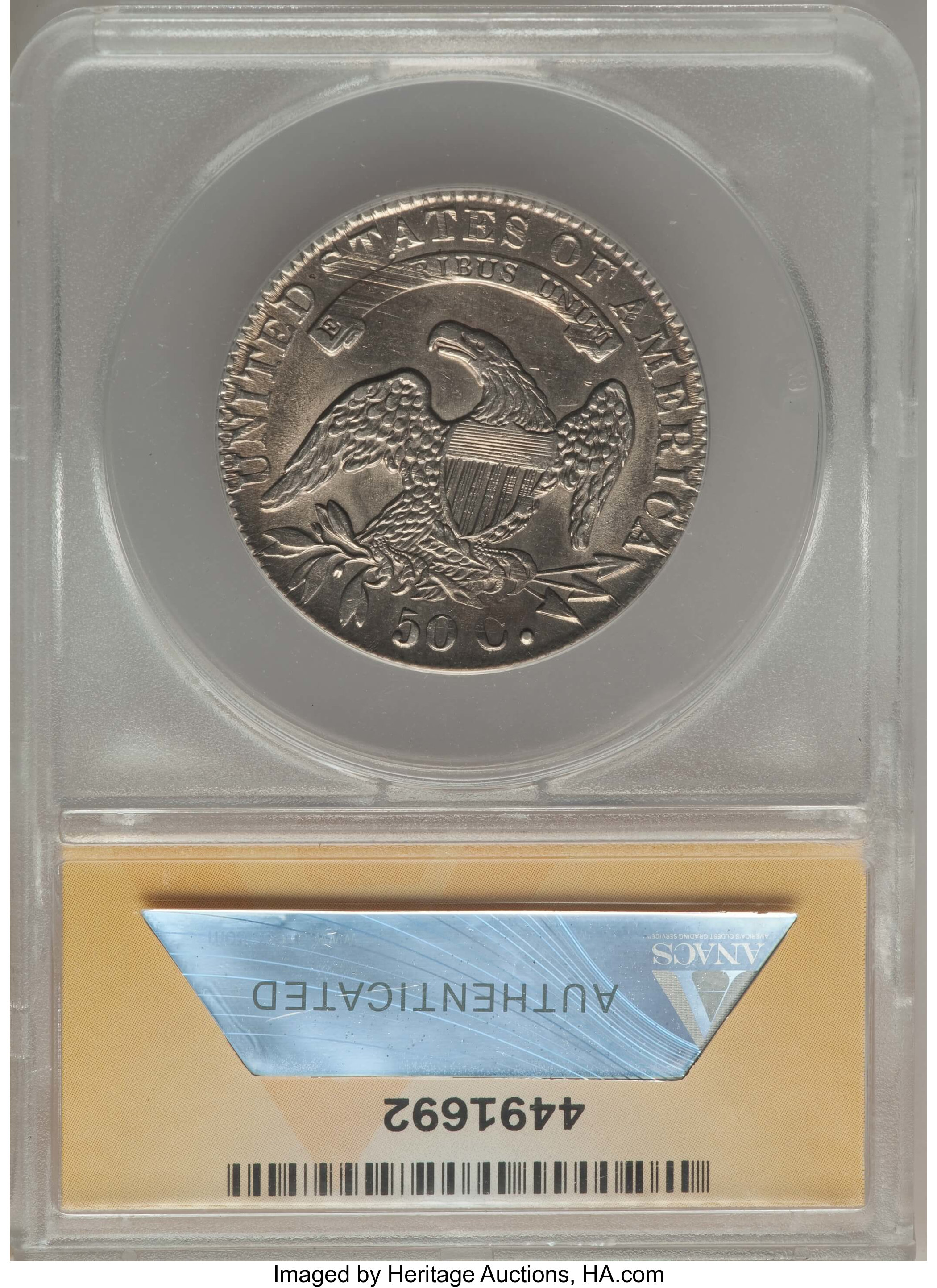 image for: 1831 50C O-109, R.1, -- Cleaned -- ANACS. AU55 Details. NGC Census: (0/12). PCGS Population: (3/5). AU55. Mintage 5,873,660...