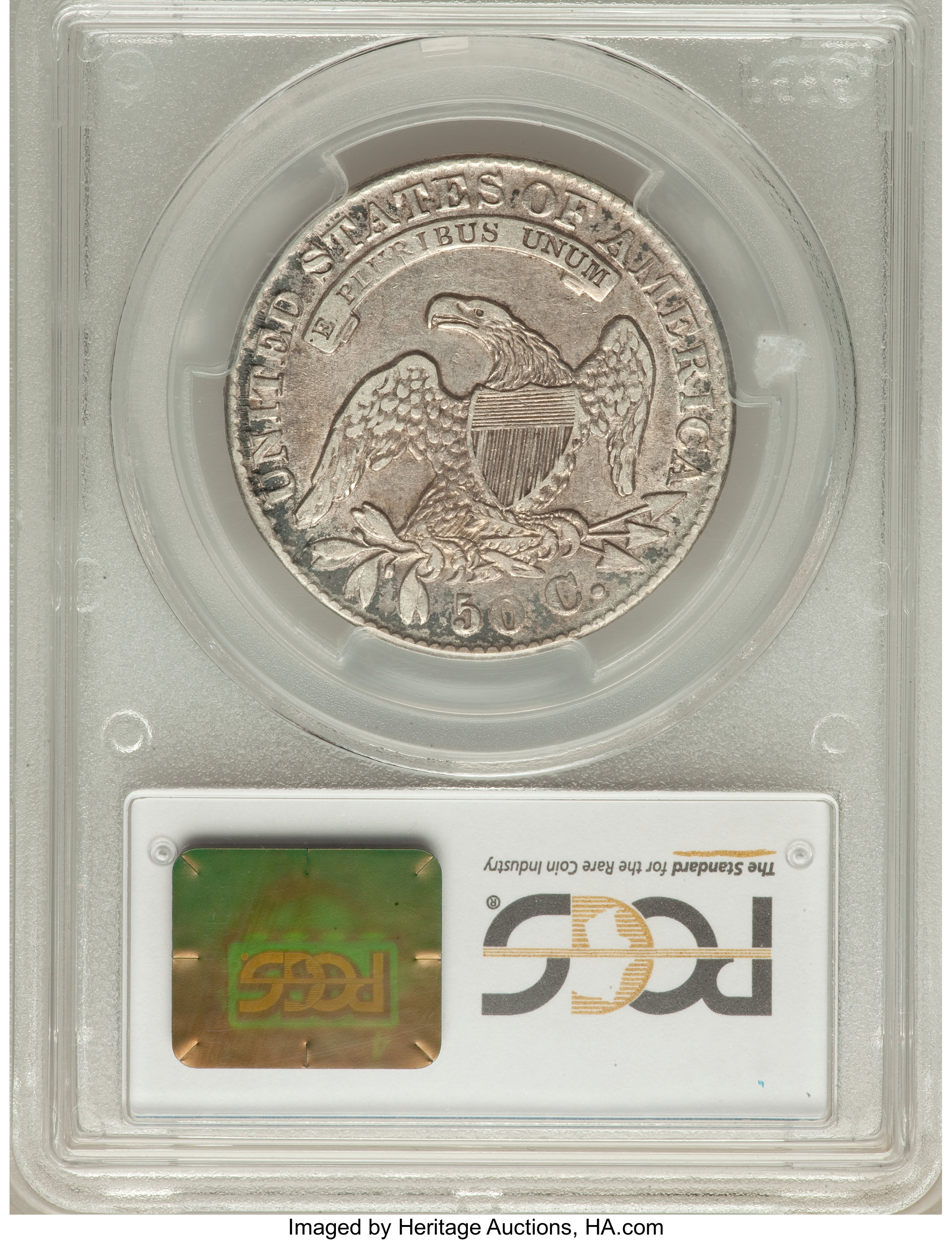 image for: 1833 50C O-113, R.2, XF40 PCGS. PCGS Population (2/8). NGC Census: (3/16). Mintage: 5,206,000. ...