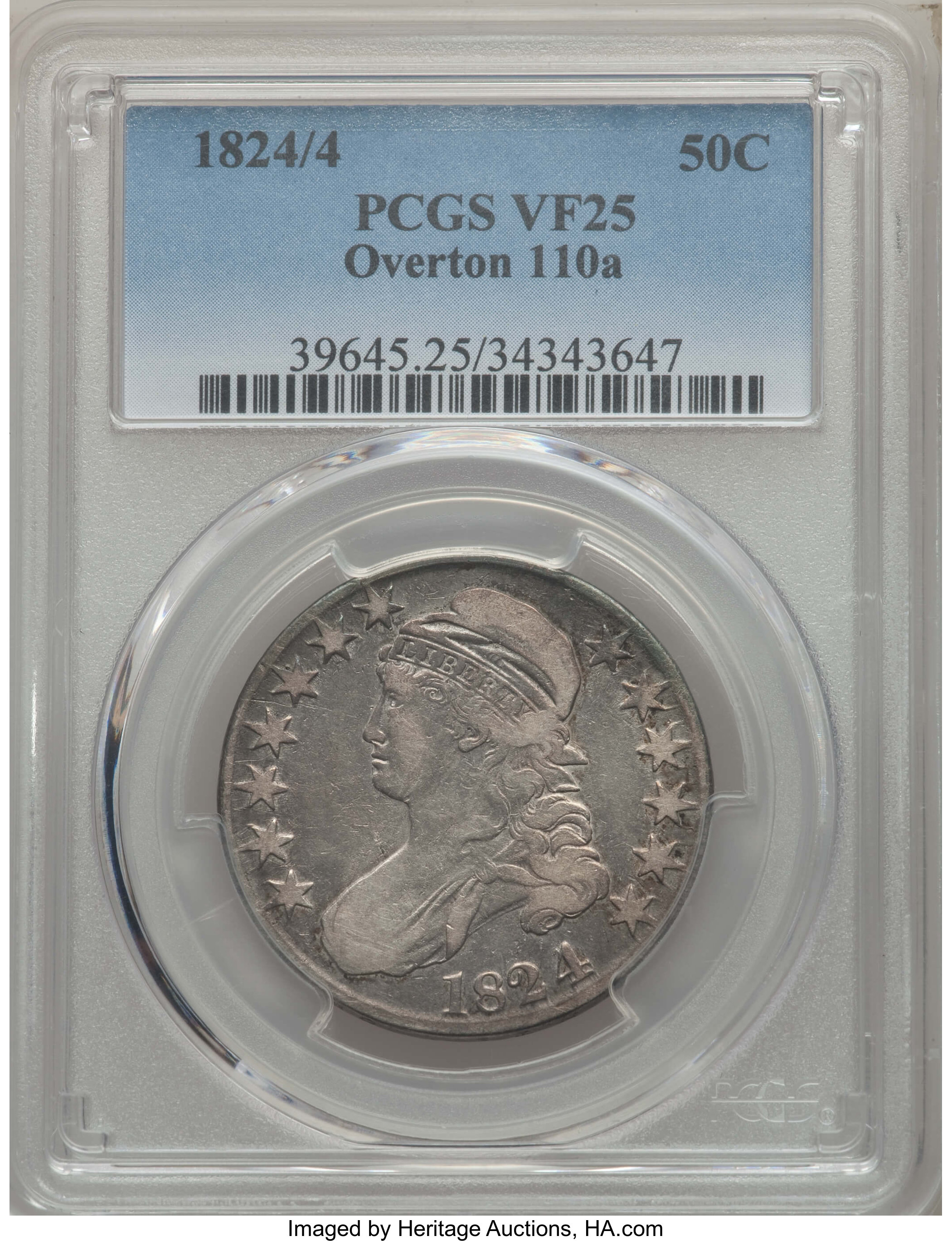 image for: 1824/4 50C O-110a, R.2, VF25 PCGS. PCGS Population: (1/9). NGC Census: (1/9).  ...