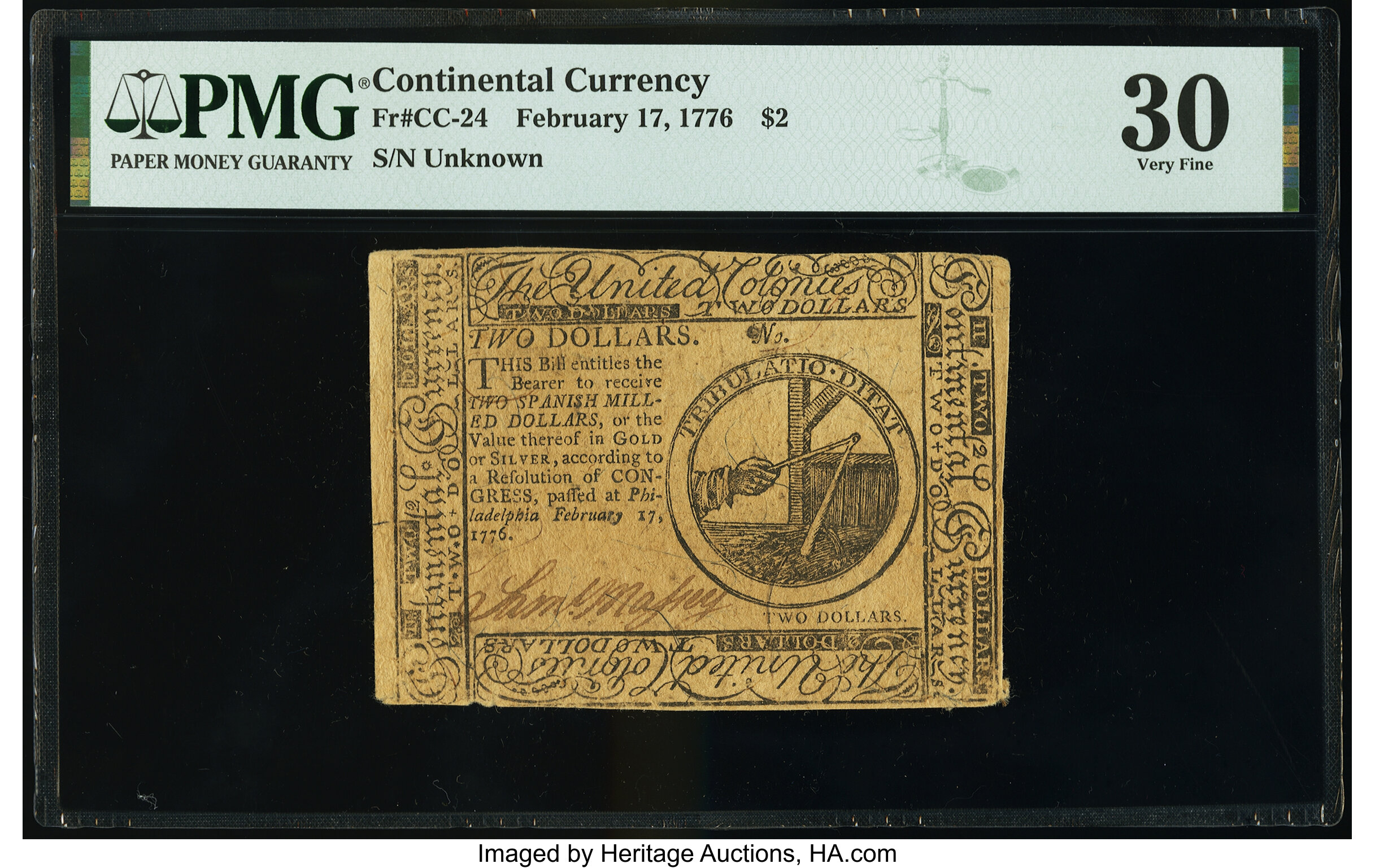 image for: Continental Currency February 17, 1776 $2 PMG Very Fine 30....