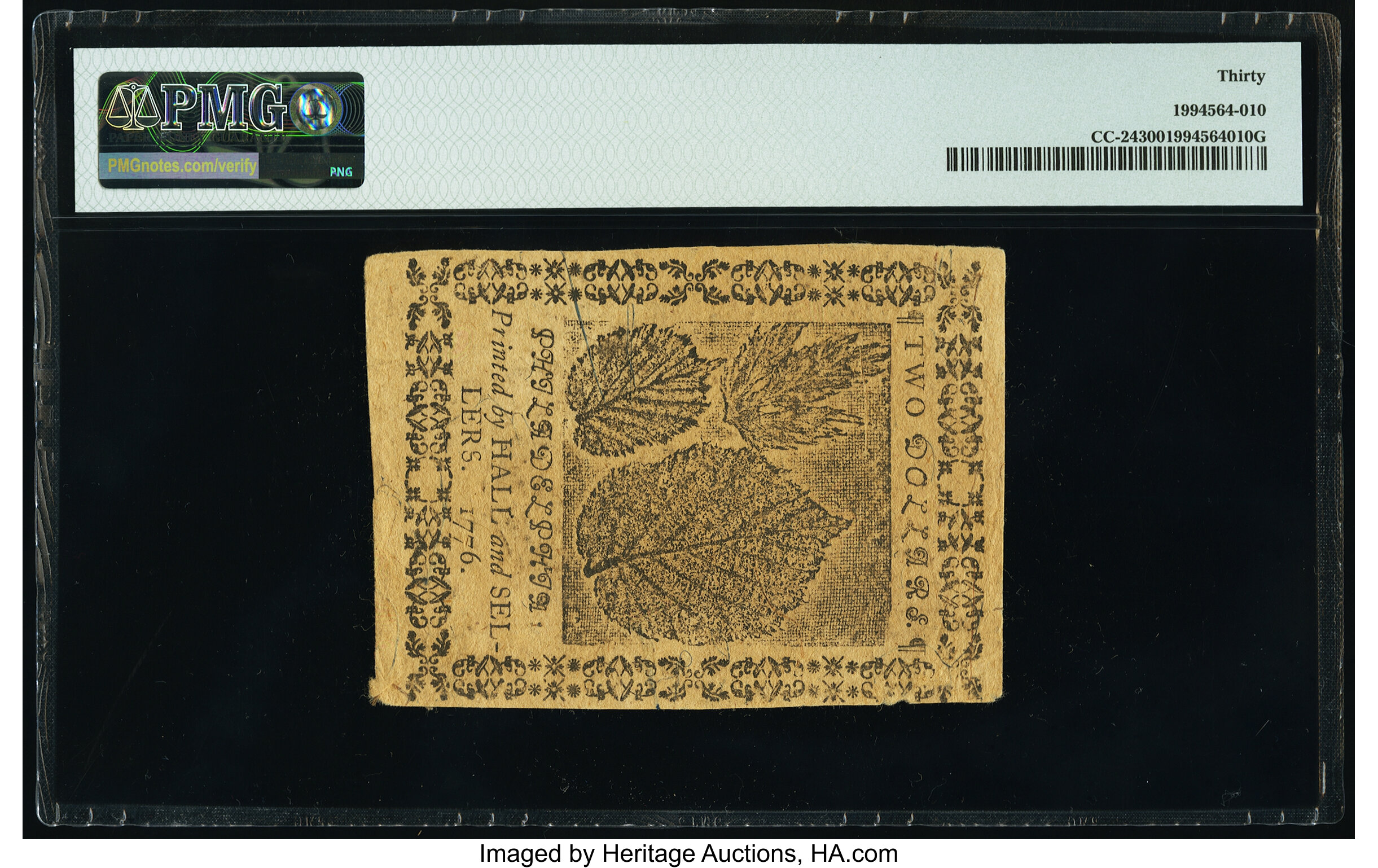 image for: Continental Currency February 17, 1776 $2 PMG Very Fine 30....