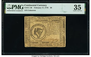 image for: Continental Currency February 17, 1776 $8 PMG Choice Very Fine 35....