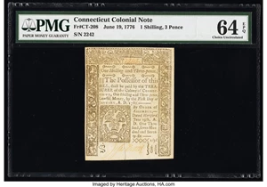 image for: Connecticut June 19, 1776 1s 3d PMG Choice Uncirculated 64 EPQ....