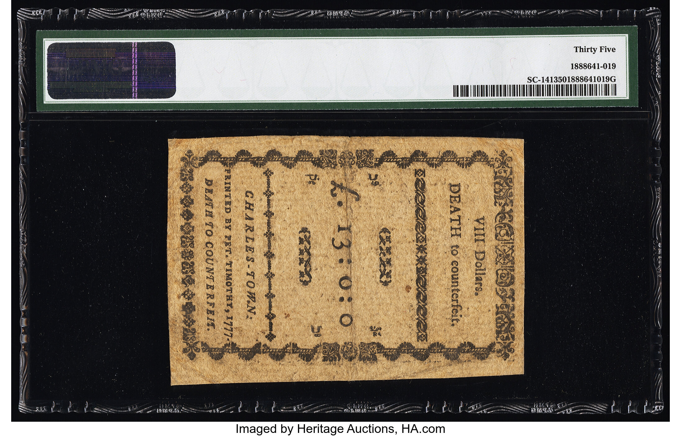 image for: Fully signed South Carolina December 23, 1776 $8 PMG Choice Very Fine 35....