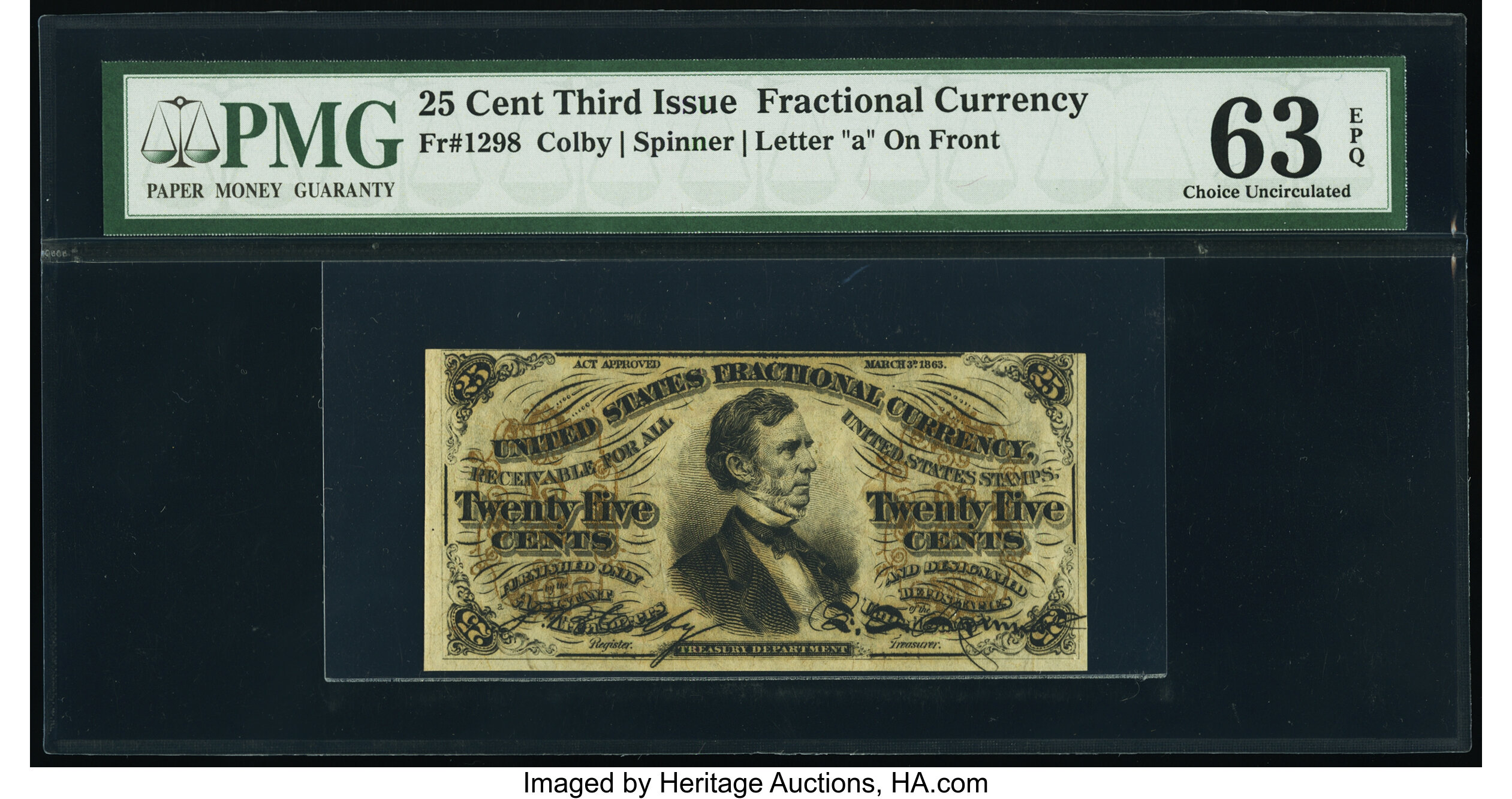 image for: Fr. 1298 25¢ Third Issue PMG Choice Uncirculated 63 EPQ....