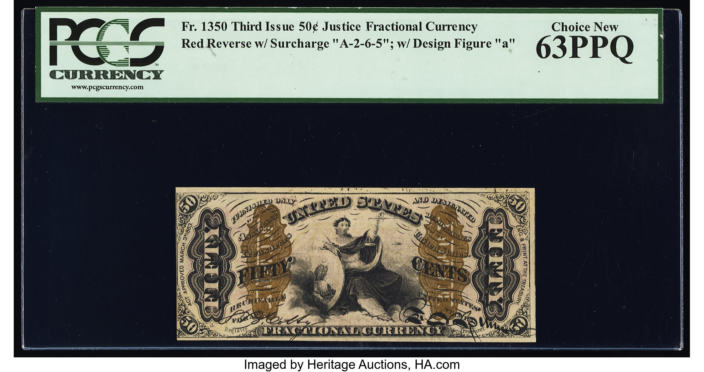 image for: Fr. 1350 50¢ Third Issue Justice PCGS Choice New 63PPQ....