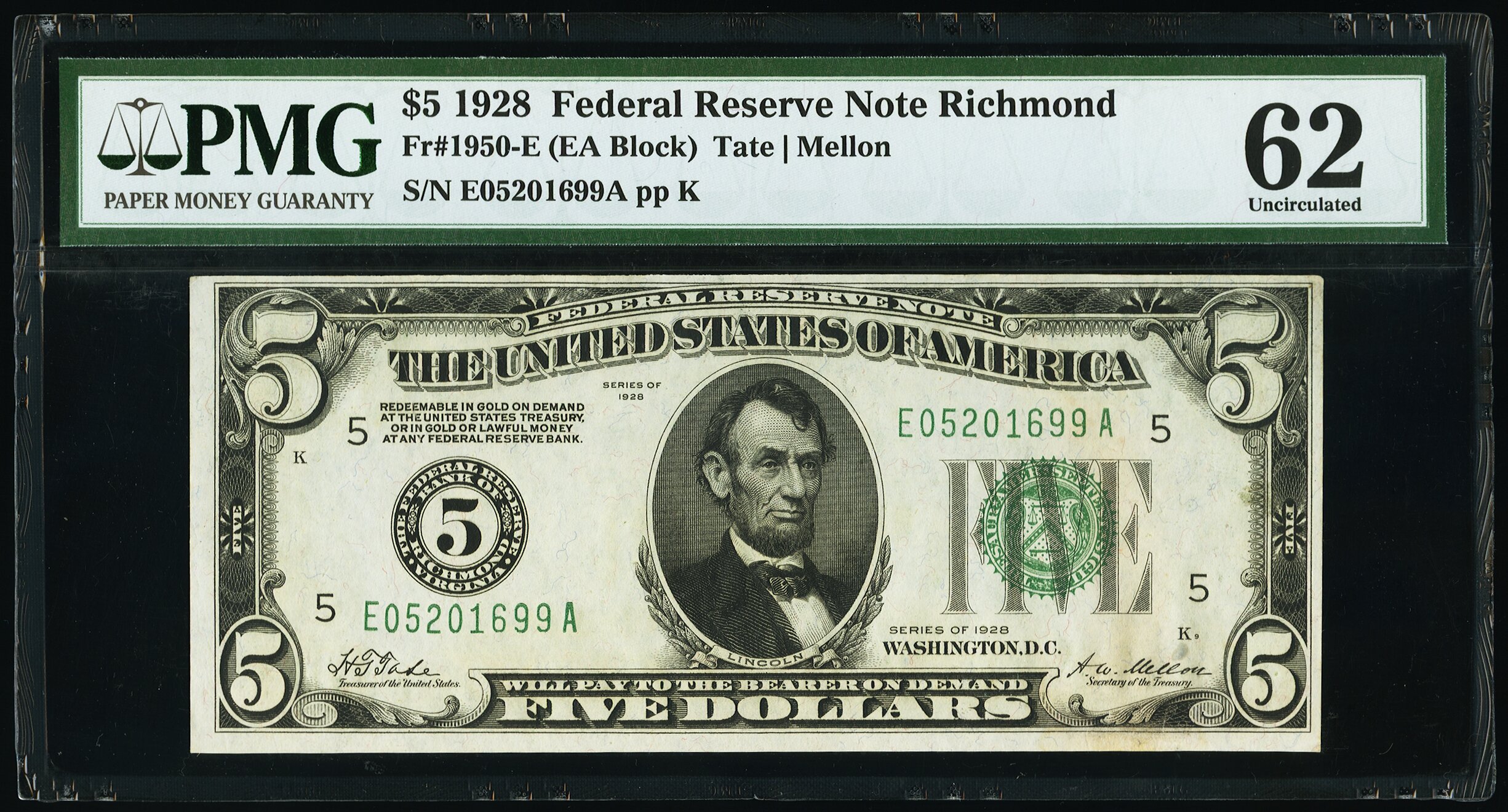 image for: Fr. 1950-E $5 1928 Federal Reserve Note. PMG Uncirculated 62....