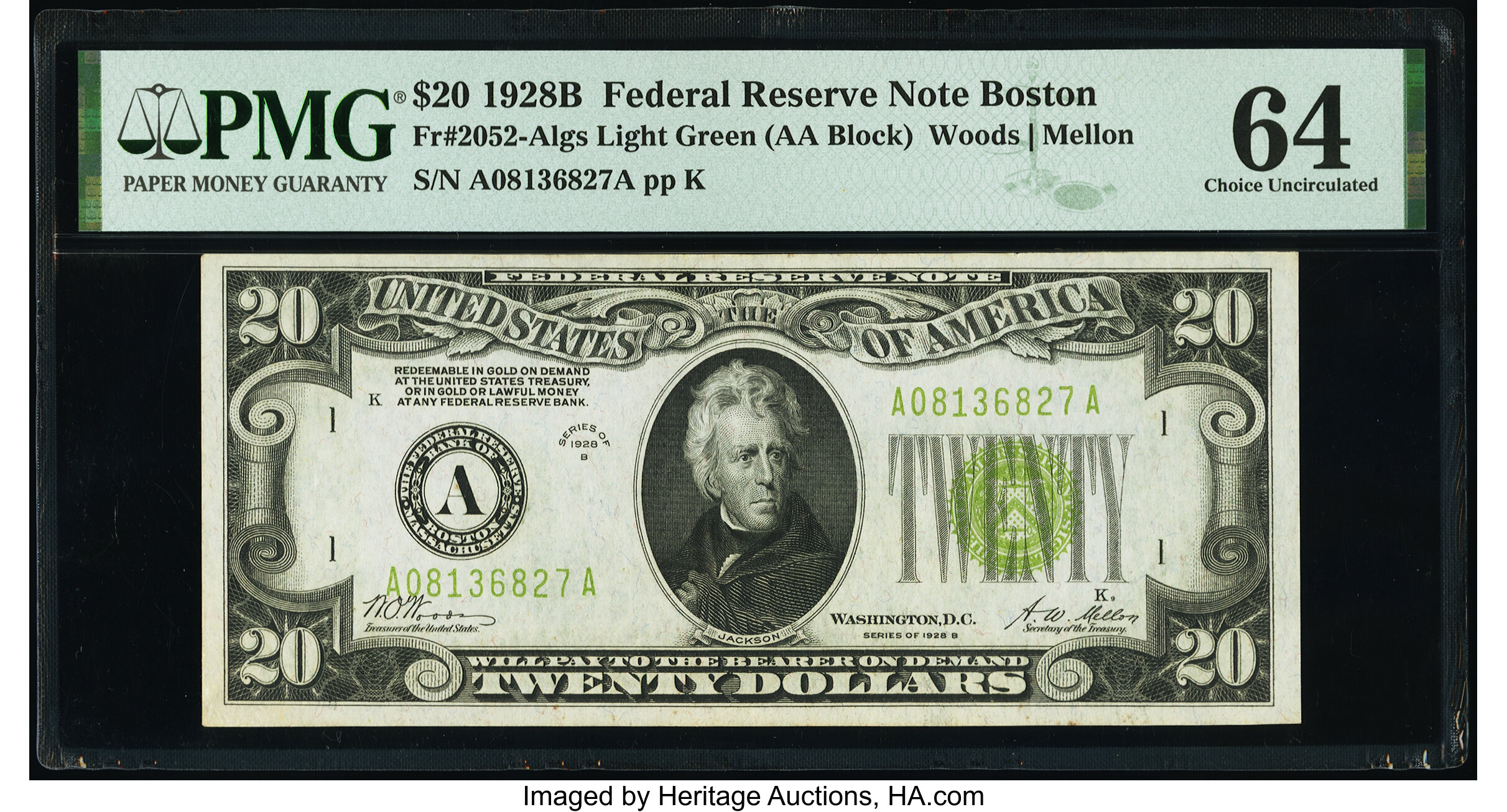 image for: Fr. 2052-A $20 1928B Federal Reserve Note. PMG Choice Uncirculated 64....