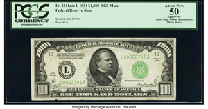 image for: Fr. 2211-L $1,000 1934 Mule Federal Reserve Note. PCGS Apparent About New 50....