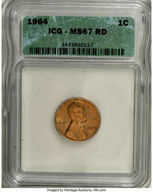 image for: (2)1964 1C MS67 Red ICG.... (Total: 2 Coins Item)