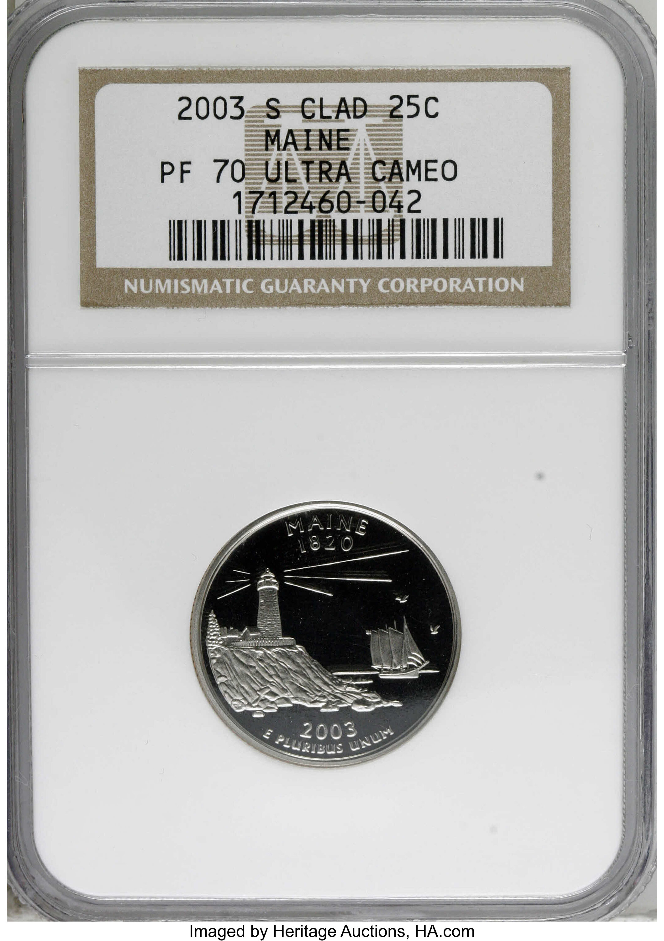 image for: 2003-S 25C Maine Clad PR70 Deep Cameo NGC. NGC Census: (0/0). PCGS Population (65/0).  Numismedia Wsl. Price for NGC/PCGS c...