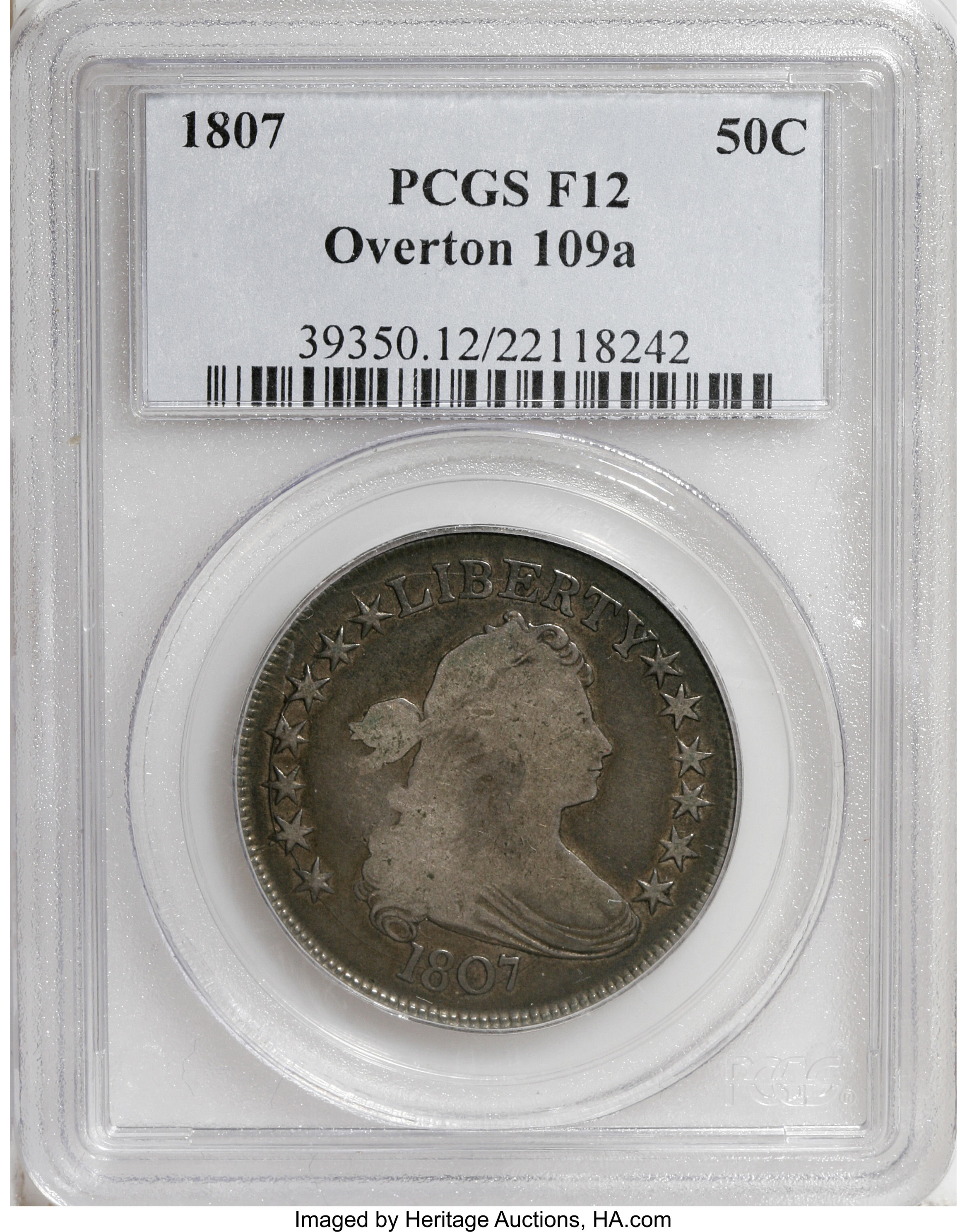 image for: 1807 50C Draped Bust Fine 12 PCGS....